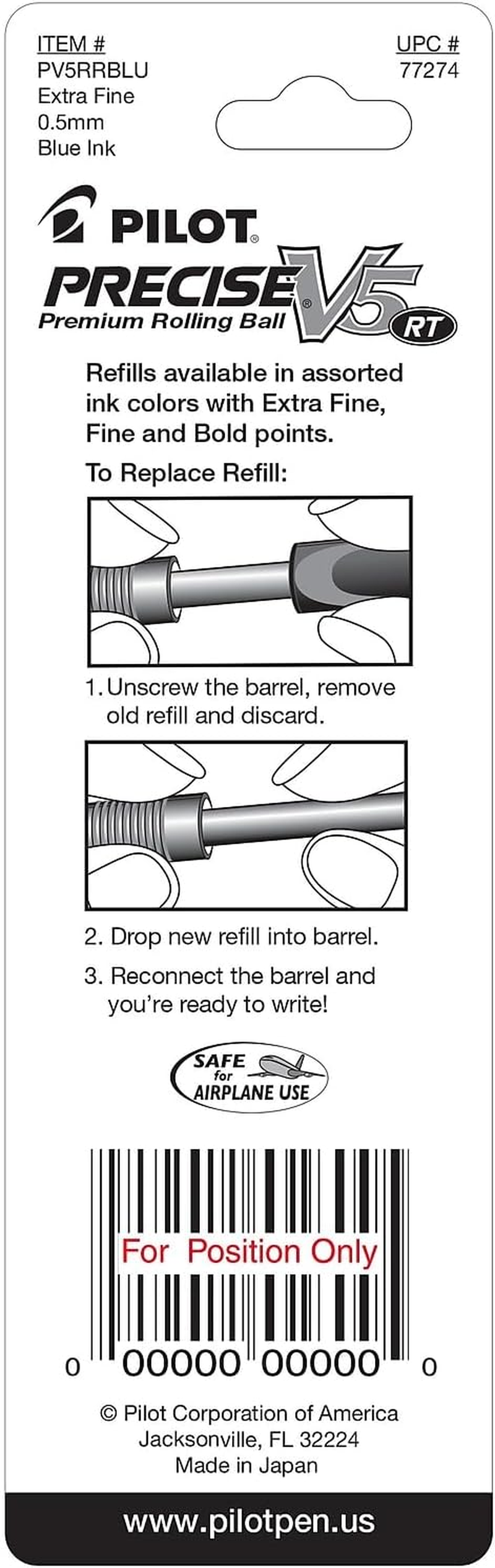 PILOT Precise V5 RT Liquid Ink Refill for Retractable Pens, Extra Fine Point (0.5Mm) Blue Ink, 2-Pack (77274) image number 2