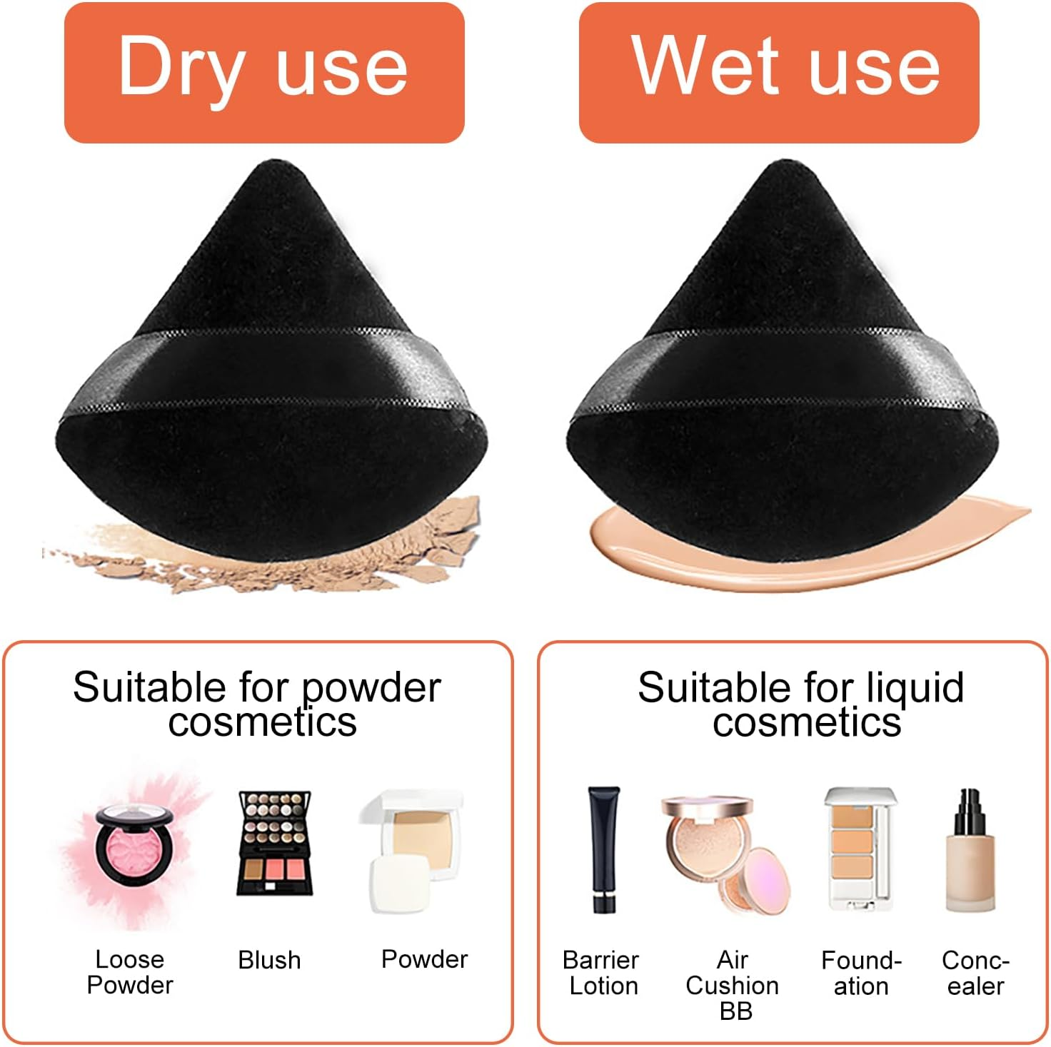 8 Pieces Triangle Makeup Powder Puff, Face Sponge Powder Puff, Washable Reusable Sponge, Wet Dry Makeup Tool for Loose Powder or Foundation Blush (4Black + 4Grey)