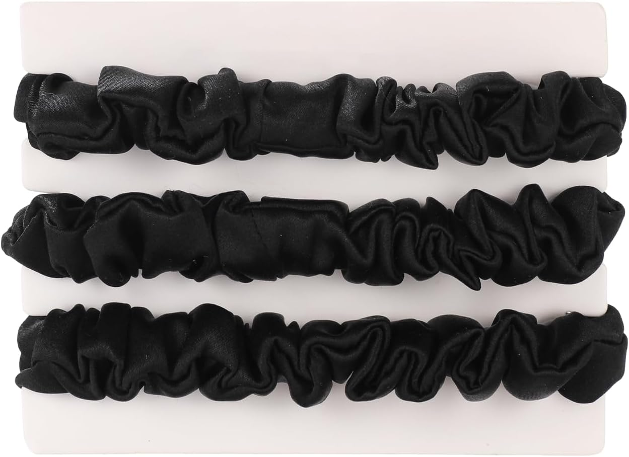 Michooyel Pack of 3 Women'S Silk Hair Bobbles, 100% Pure Mulberry Silk, 1.5 Cm Mini 16 Momme Silk Hair Rings with Elastic Band, Hair Bobbles for Women, Silk Scrunchies (Black Brown)