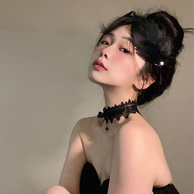 Halloween Party Hair Clips for Women Prom Feather Hair Clip Accessories for Girls Side Pearl Hair Barrette Elegant Sexy Hair Decorations Black Performance Cosplay Hair Clip Women Halloween Hair Outfit image number 3