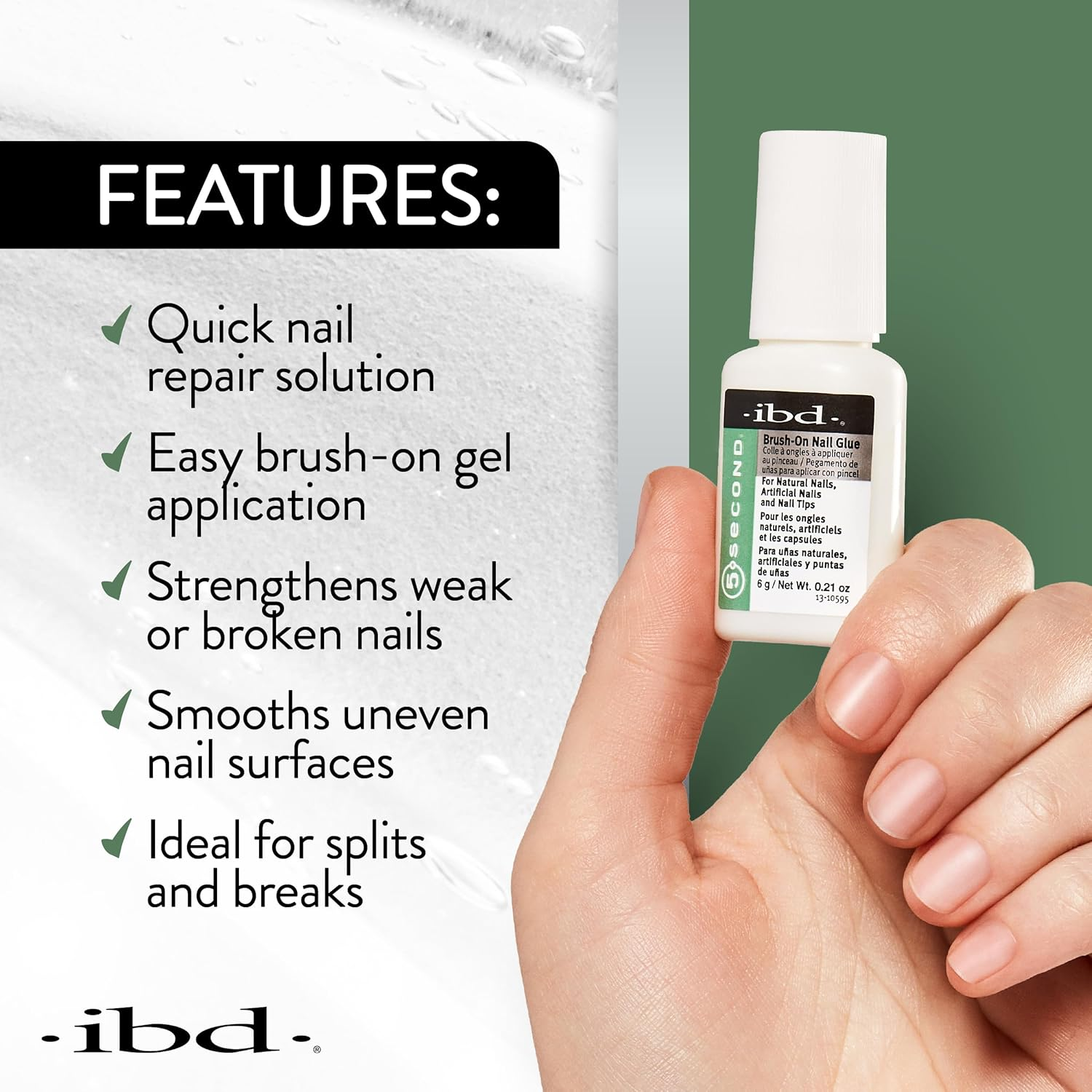 IBD 5 Second Brush on Nail Glue Gel Resin &ndash; Strong Nail Glue for Broken, Cracked & Split Natural Nails, Nailbond Repair & Strengthening for Wraps &ndash; 6G, 3 Count image number 2