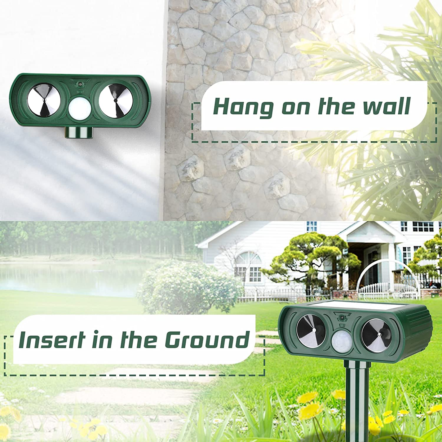 Lubatis 2 Pack Animal Repellent Outdoor Solar Animal Repeller Ultrasonic Pest Repeller Deterrent to Keep Rat, Squirrel, Deer, Raccoon, Skunk, Rabbit, Dog, Cat Away image number 4