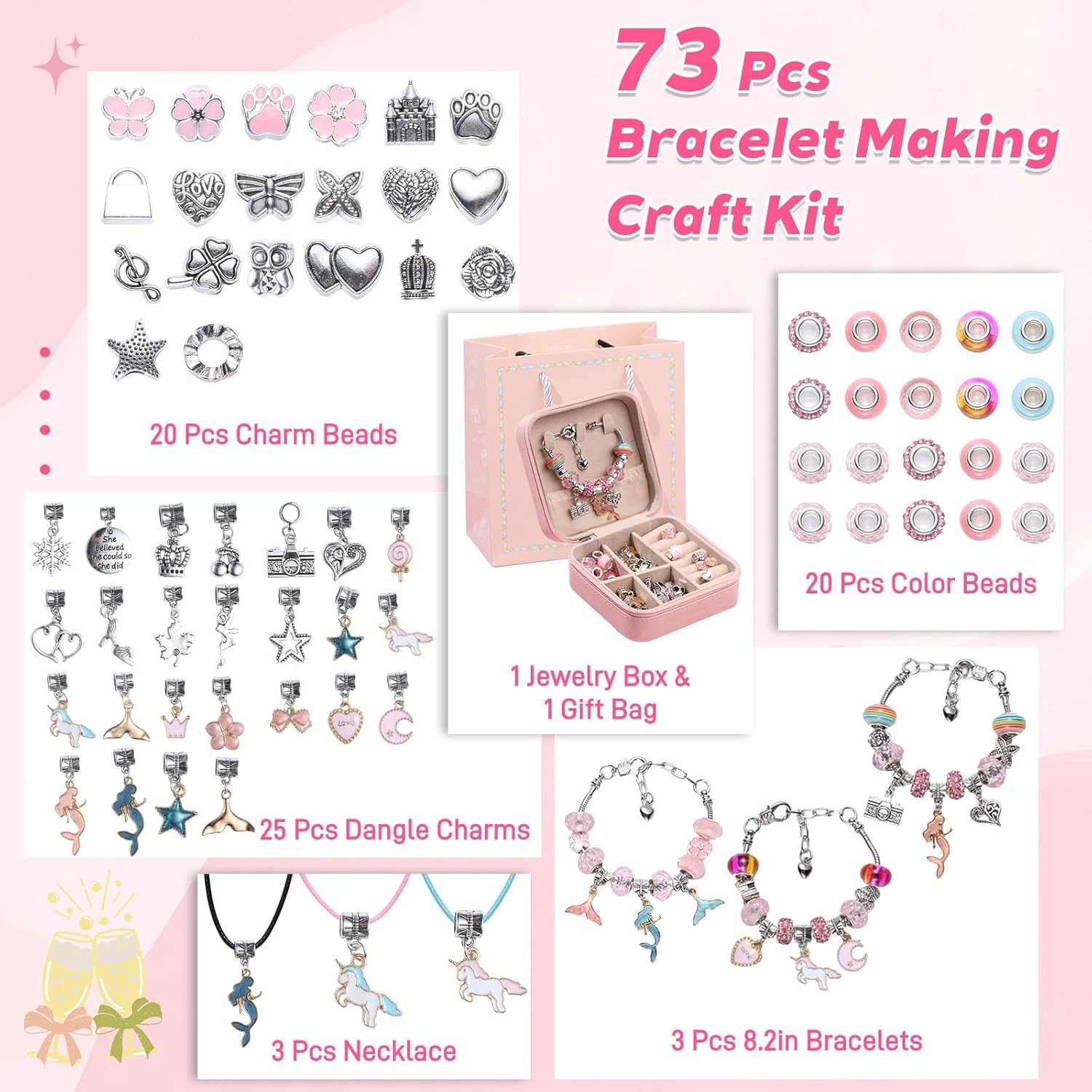 Bracelet Jewellery Making Kit 73Pcs, Kids Toys Girls That Inspires Creativity and Imagination, Crafts for Girls Ages 6-12 with Charm Making Kit Perfect Gifts for 6 7 8 9 10 Girl Self-Expression! image number 6