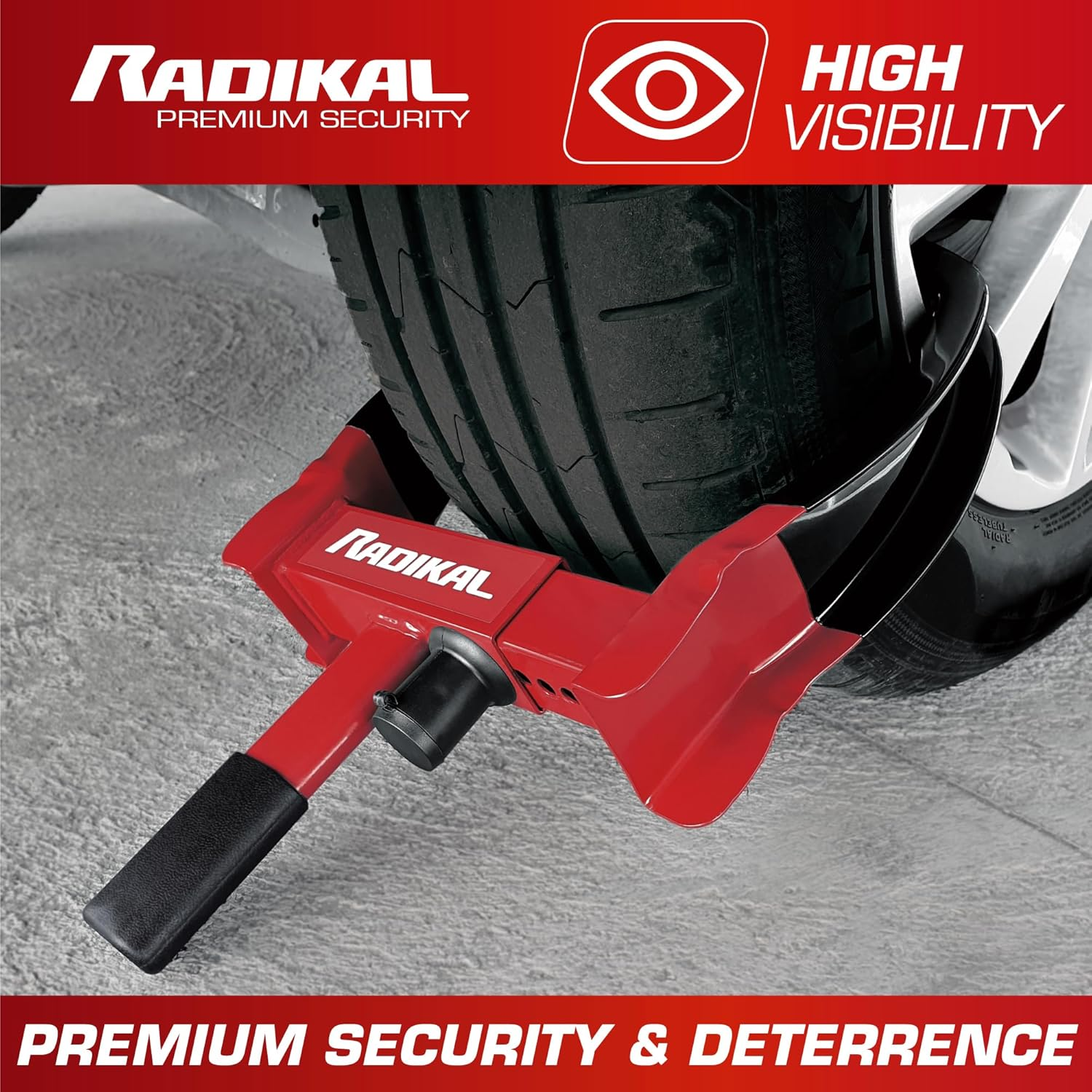 RADIKAL RK1001 Heavy Duty Wheel Clamp Lock, Adjustable 7,4-11,4In, High Security Lock, Anti-Scratch, Universal Wheel Car Boot anti Theft Lock Device for Vehicle Truck, Van, Golf Cart, Motorhome Camper image number 1