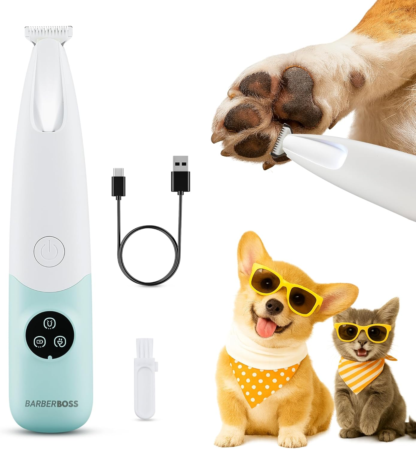 Barberboss Pet Hair Trimmer, Dog and Cat Grooming Scissors with LED Indicator, Low Noise Wireless Paw Cutter, USB Rechargeable Pet Detail Cutter for Face, QR-9001 image number 5