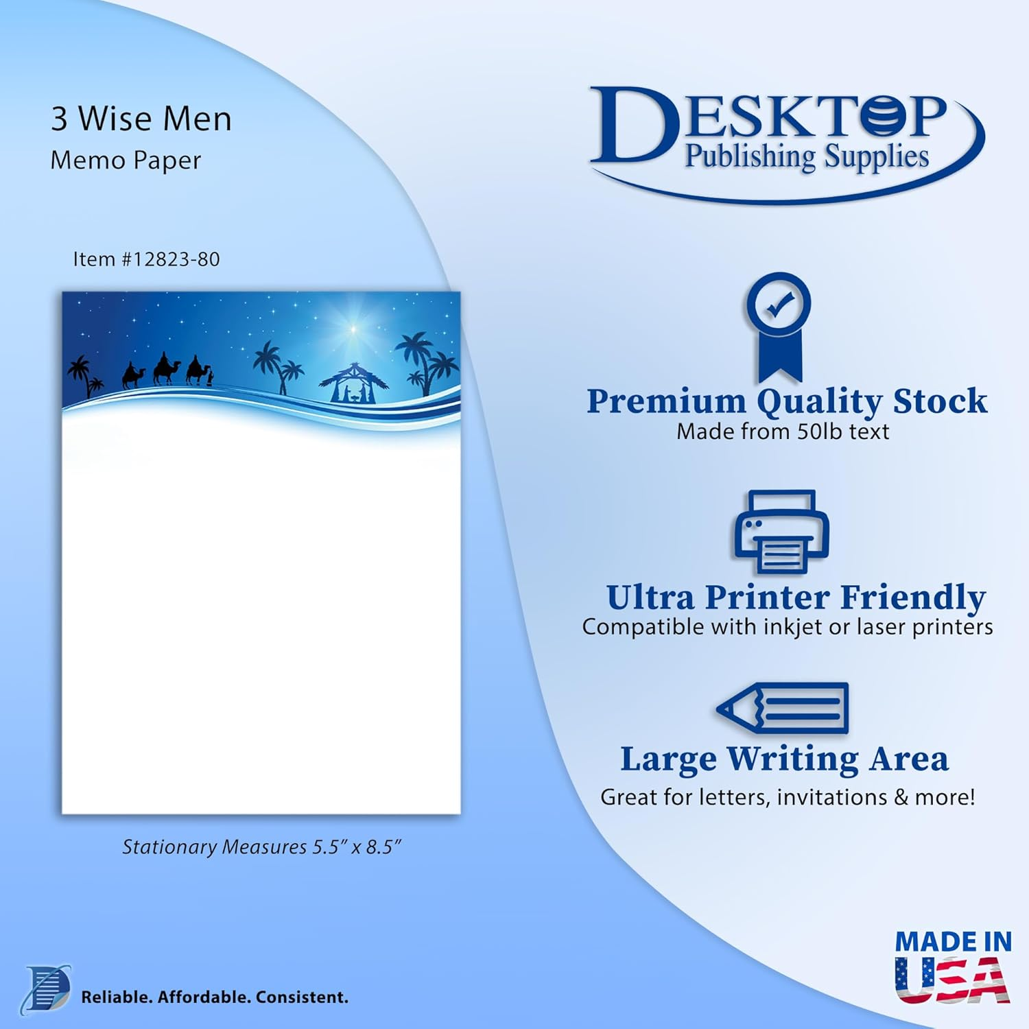 3 Wise Men Christmas Stationery Memo Paper - 80 Sheets of Half Sized (5 1/2'' X 8 1/2'') Christmas Letterhead for Winter & Holiday Events