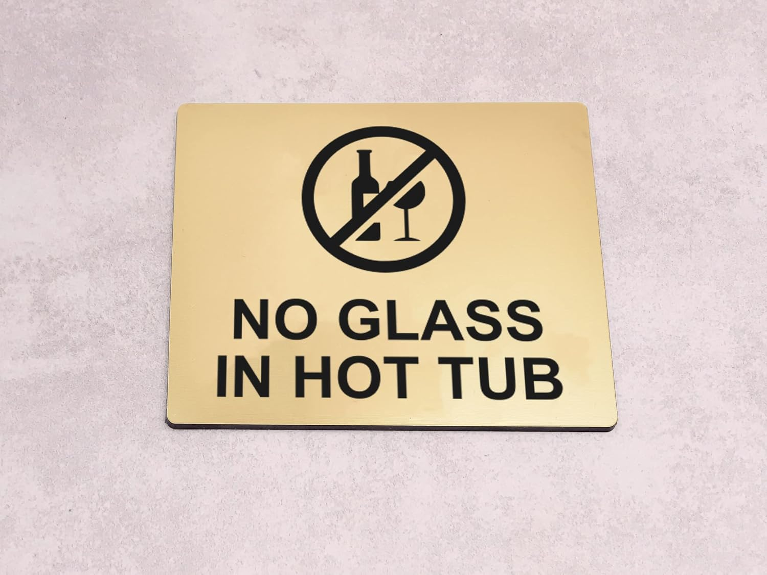 No Glass in Hot Tub Sign Adhesive Sticker Warning Notice, SILVER/GOLD/YELLOW Engraved with Text and Universal Icon Symbol and Text (Size 12Cm X 10Cm) (Gold) image number 1