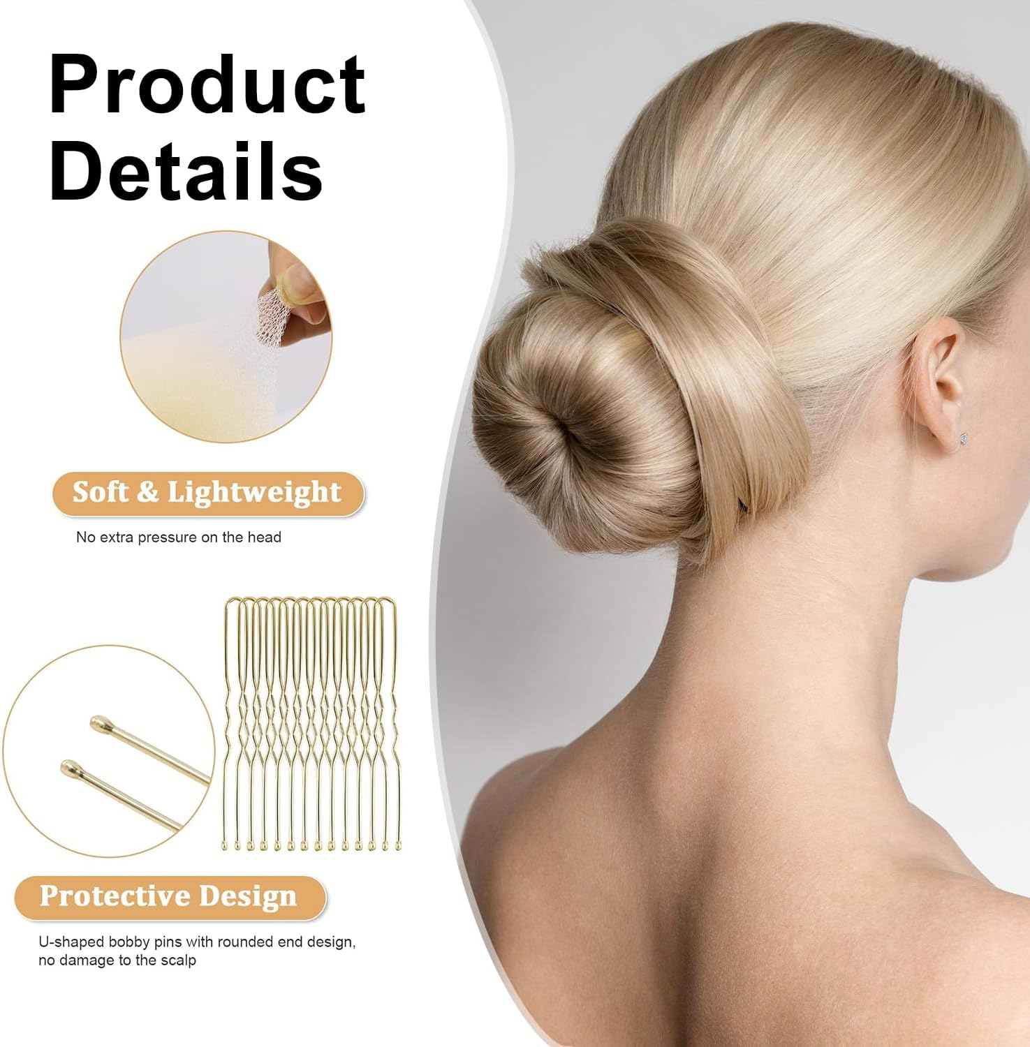 Topbine Hair Bun Maker Set, Donut Bun Maker Set with 4Pcs Dark Brown &4Pcs Beige(2 Extra-Large,2 Large,2 Medium and 2 Small), 10 Pieces Hair Elastic Bands, 38 Pieces Hair Bobby Pins (Brown and Gold) image number 2