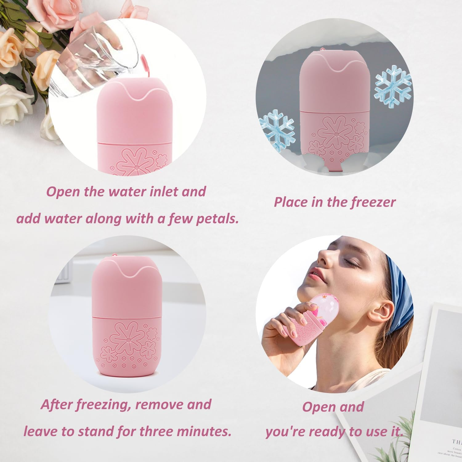 EKIND Silicone Ice Roller for Face and Eye Refillable Facial Massager Beauty Skin Care Tool Mold (Pink) image number 1