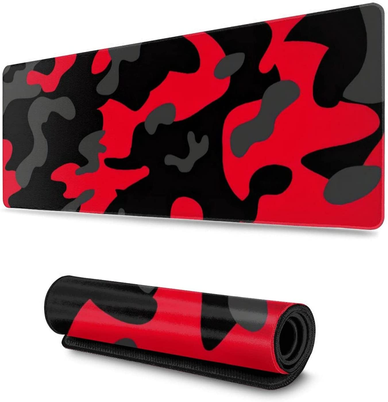 Red and Black Gaming Mouse Pad Large XL Desk Mat Camo Camouflage Long Extended Pads Big Mousepad Home Office Decor Accessories for Computer Pc Laptop