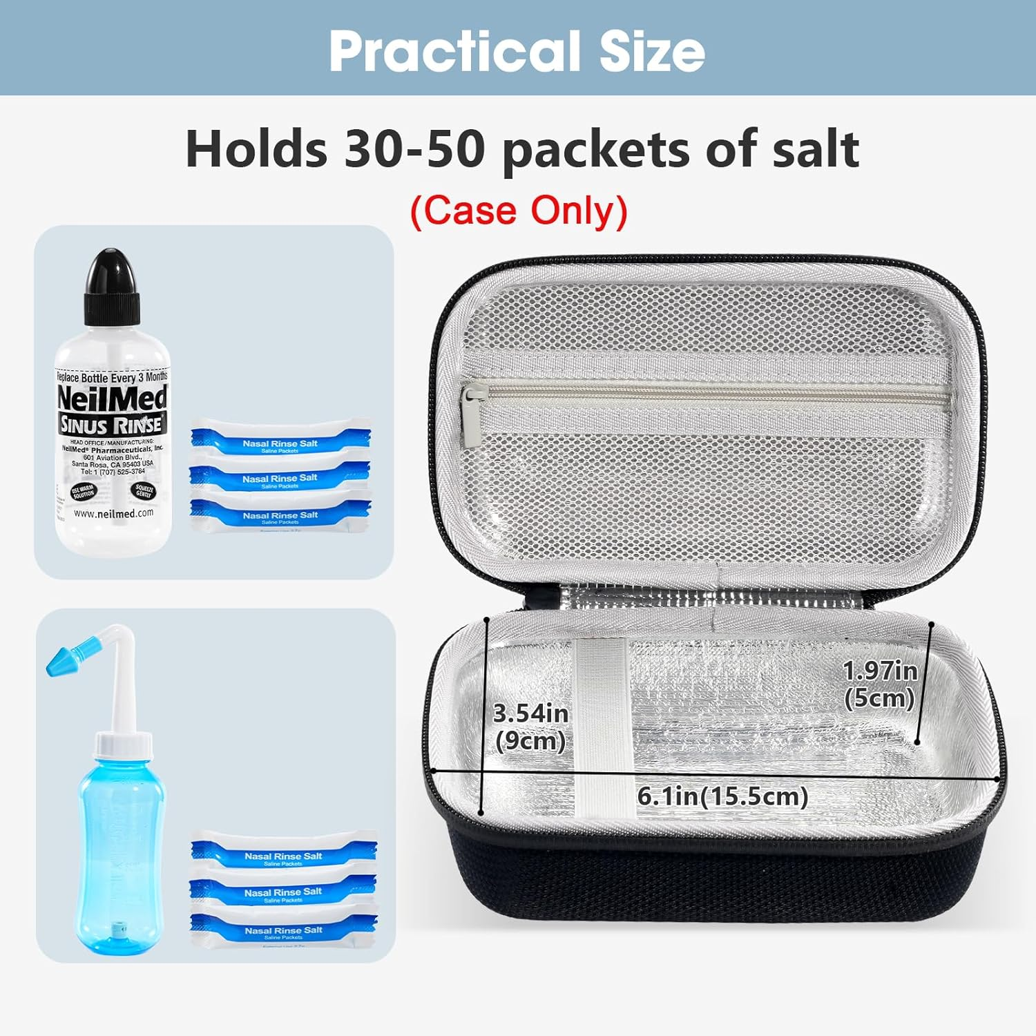 Procase Hard Travel Case for Neilmed Sinus Rinse Packets, Carrying Bag for Maoever Neti Pot Nasal Rinse, Portable Case for Sinus Rinse Bottle and Nasal Wash Salt Packets or Nose Cleaner Kit -Black image number 6