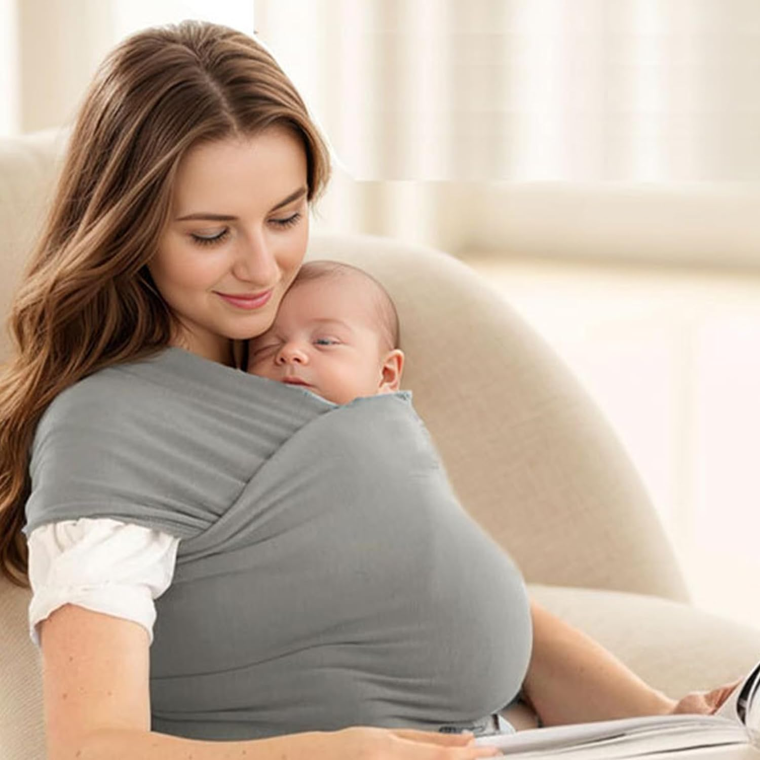 Baby Wrap Carrier,Original Breathable Baby Sling,For Newborn to Toddler, Lightweight,Hands Free Baby Carrier Sling,Adjustable Carriers,Includes Storage Bag.(Grey) image number 1