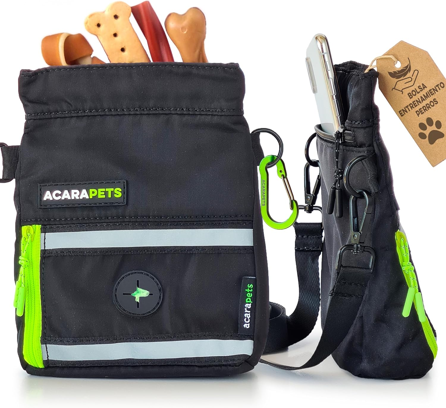 ACARAPETS Dog Training Bag Dog Food Treat Treat Automatic Seal Poop Bag (Gift Roll) Zipper Pocket Carabiner Reflective Waterproof image number 2