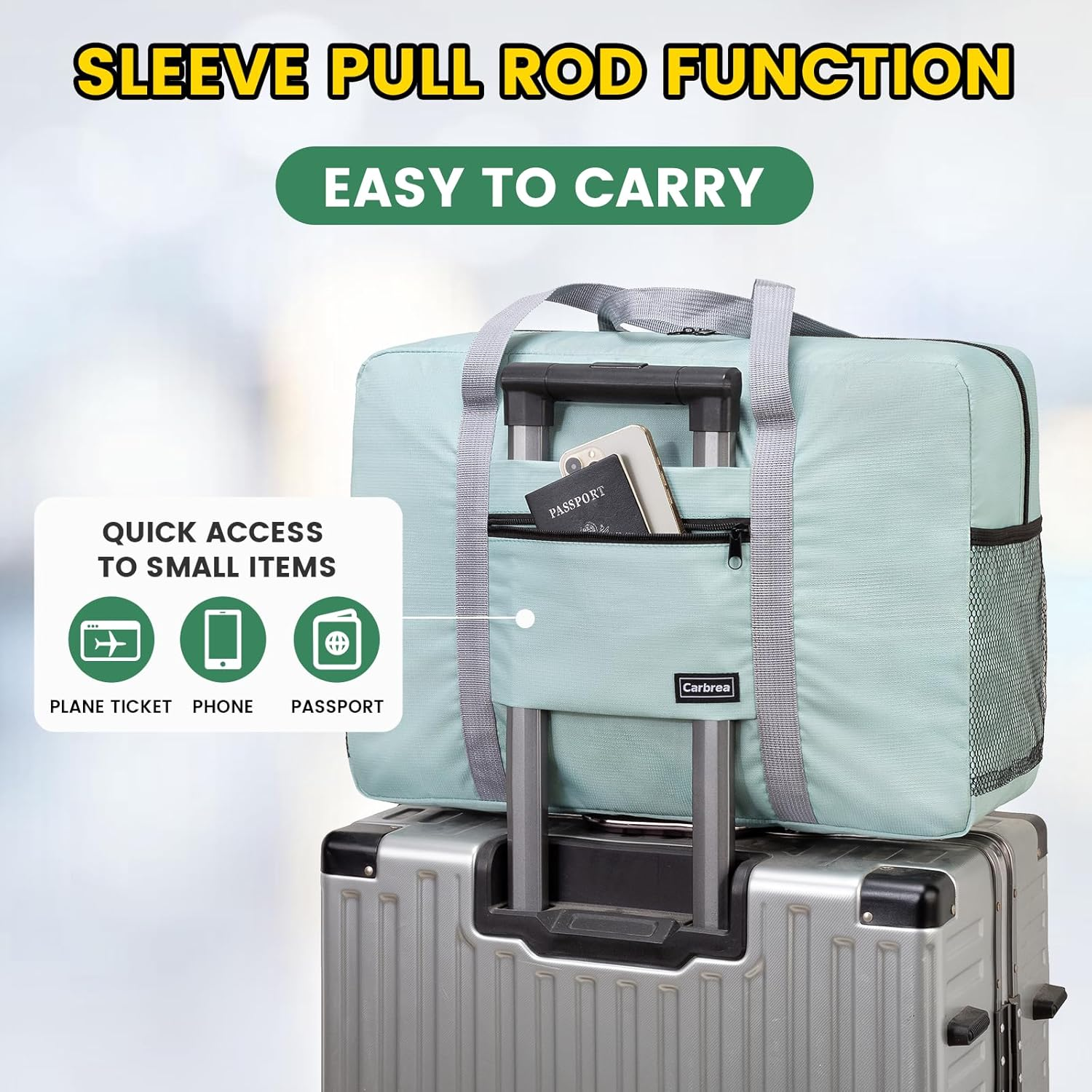Personal Item Bag for Airlines - Foldable Travel Bag 18X14X8 Small Duffle Bag for Spirit Frontier Weekender Overnight - Green