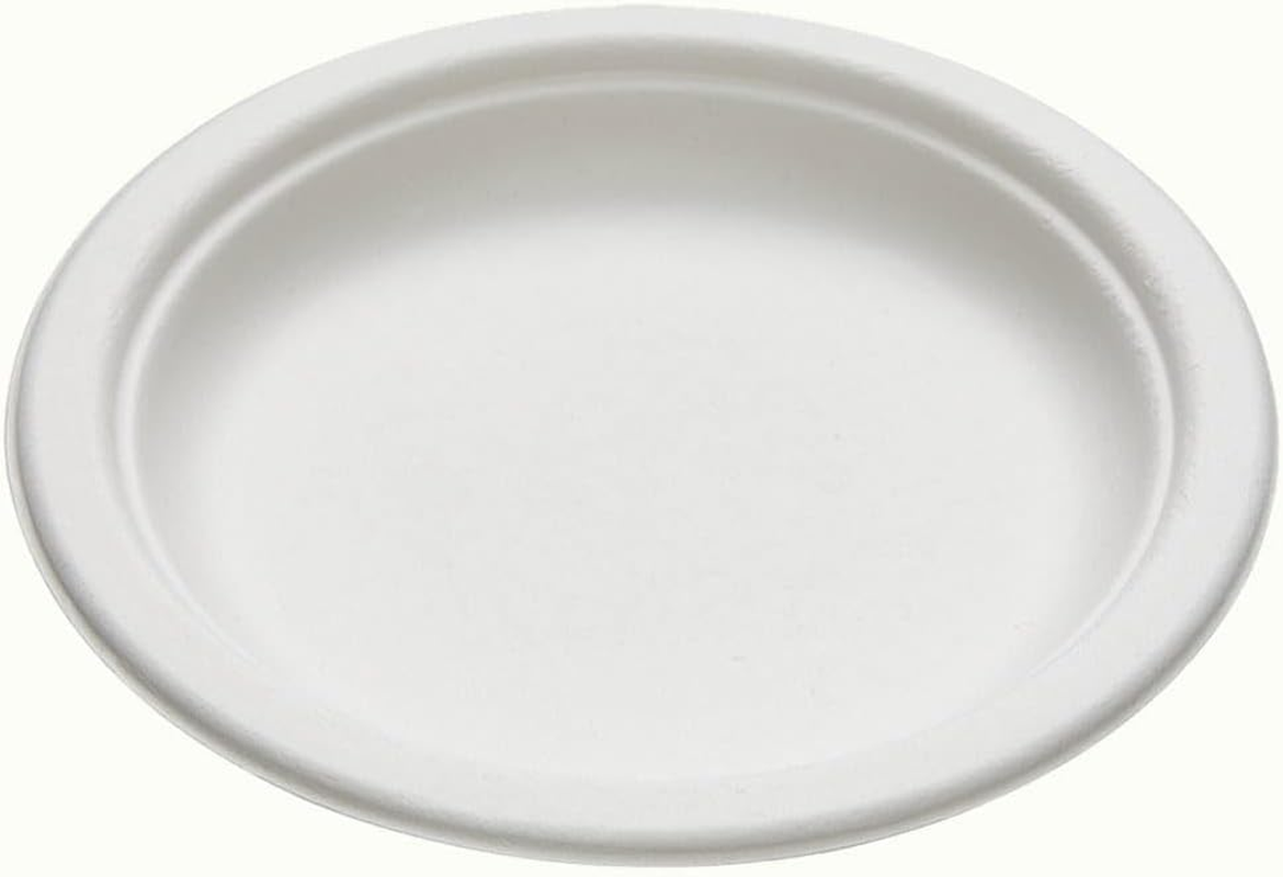 50 Pack, 15.5 Cm Sugarcane Plates, 6 Inch Disposable Plate, 100% Compostable Side Dish or Dessert Size Biodegradable Plate, for Hot and Cold Food, Eco-Friendly