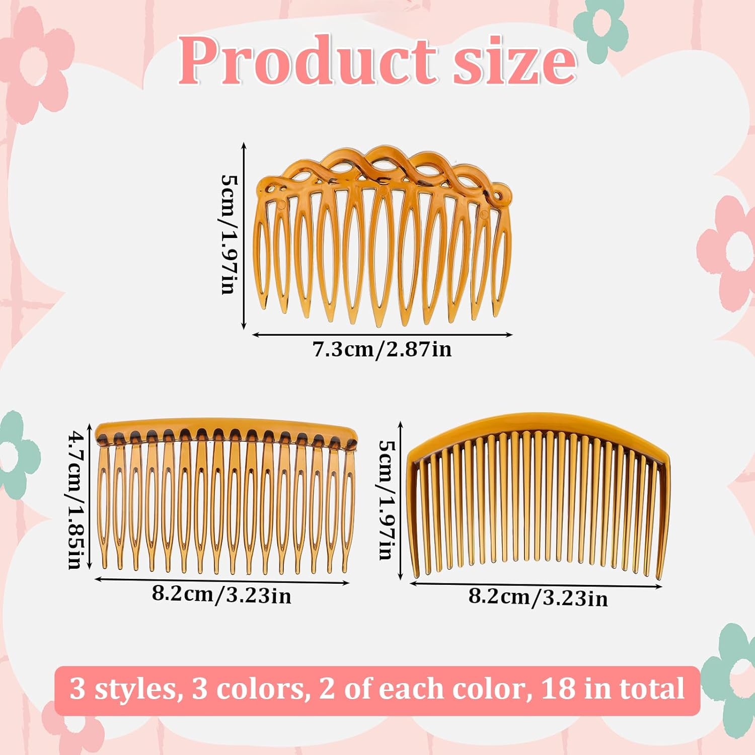 Pack of 18 French Side Combs Hair Combs for Women Plastic Hair Clip Combs Hair Twist Comb Hair Clips Sides for Fine Hair Straight Hair Vintage Decorative Comb Hair image number 1