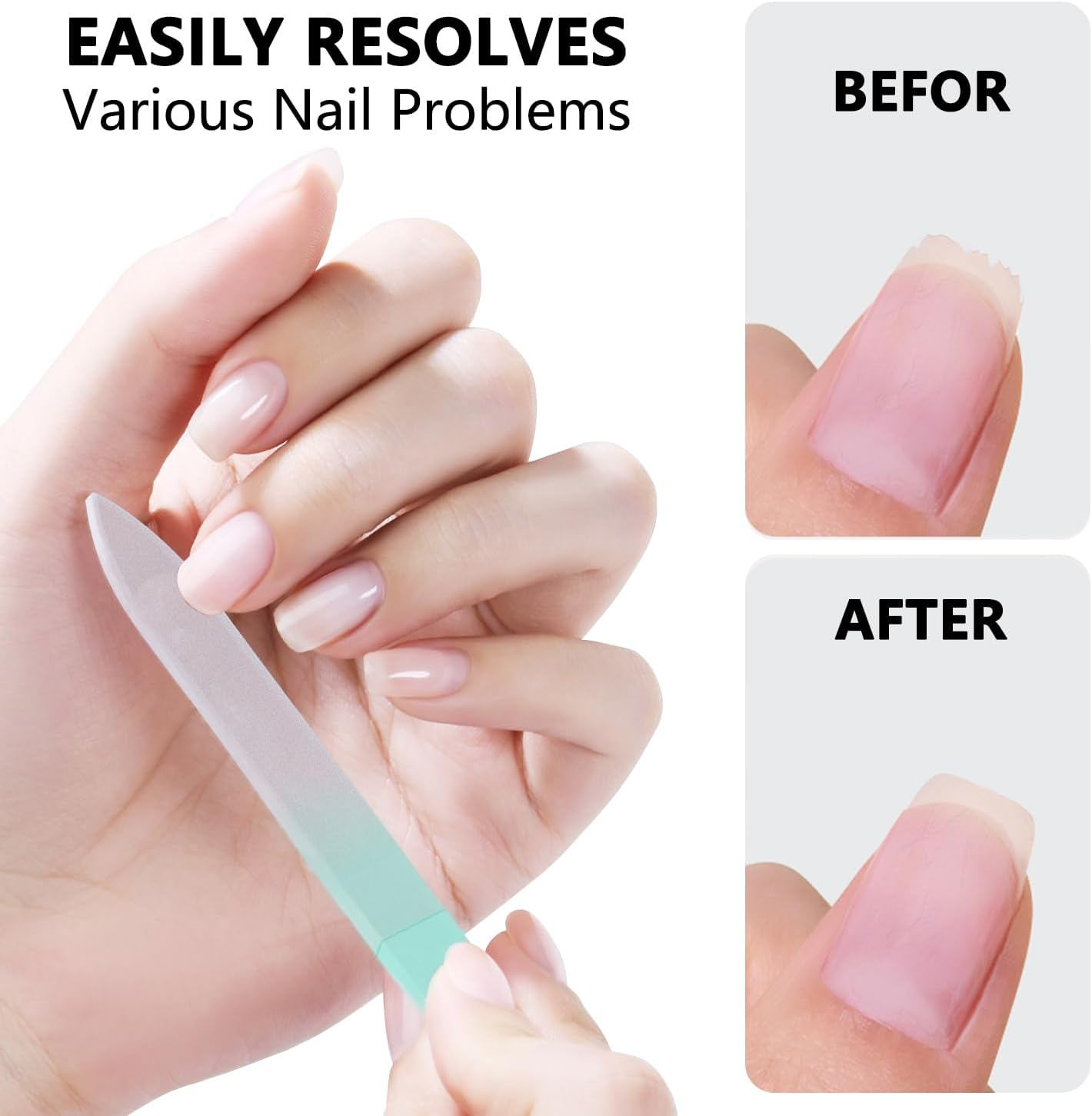 3 Pack Glass Nail Files Double Side Polish Crystal Fingernail File with Case Manicure Salon Nail Care for Women Girls (Black White Blue, Count, 3, 240 Grit) image number 4