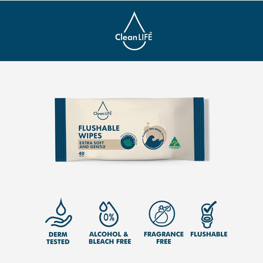Cleanlife Flushable Wipes X 12 Pack - Plastic Free and Bio-Degradable Wipes, Australian Made and Owned image number 4