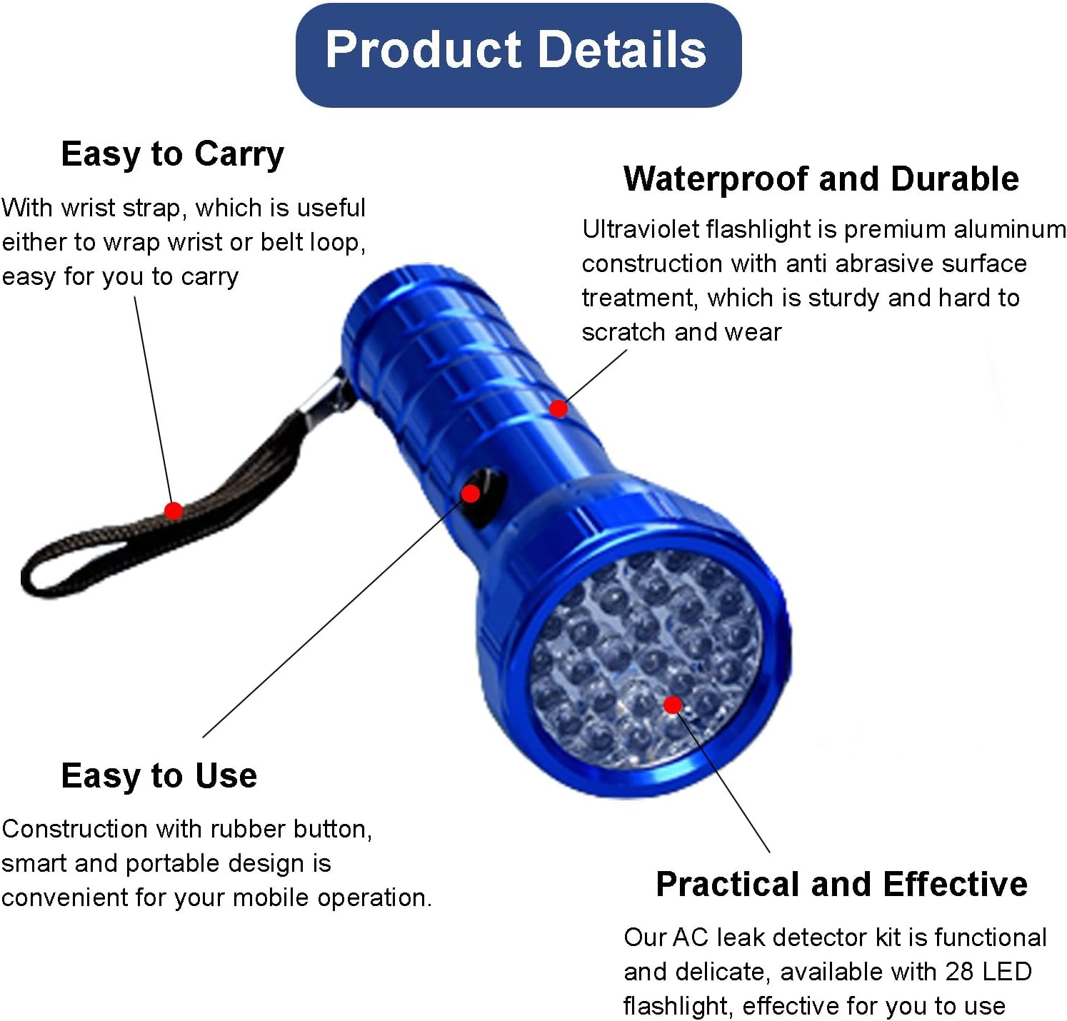 AC Leak Detector Kit Automotive, Auto Air Conditioner Flashlight Leak Detector Tool , Fluorescent Protective Glasses Air Conditioning Accurate Leak Detector Kit, UV Oil Dye Leak Detection Kit (L) image number 6