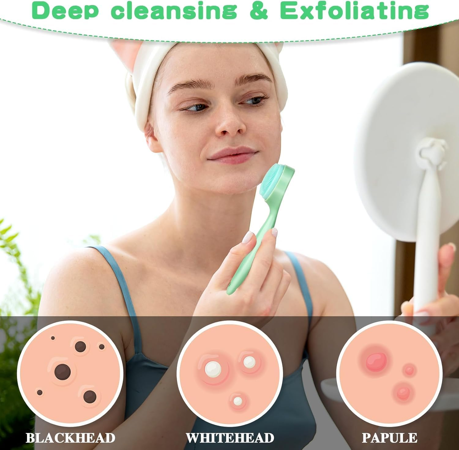 3 Pack Silicone Manual Facial Cleansing Brush Skin Friendly Face Scrubber Exfoliator Soft Bristles Waterproof Makeup Skincare Removal Applicator for Blackheads Cleansing Brush (Style1, One Size) image number 3