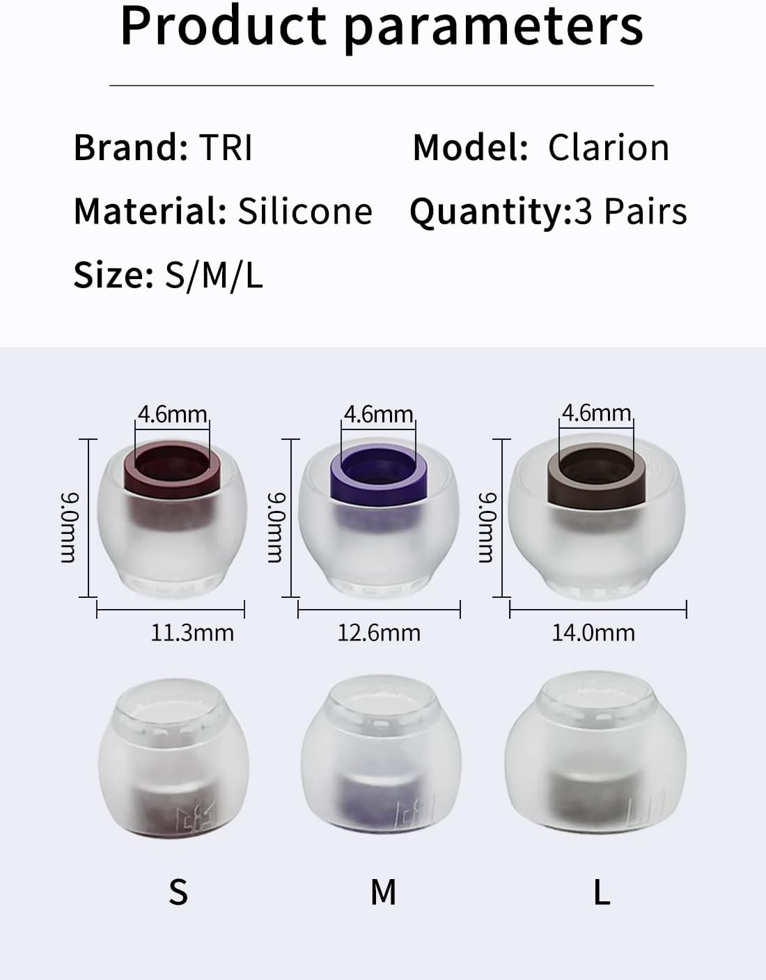 Yinyoo Tri Clarion Replacement Silicone Eartips Rubber Tips for 4.00Mm-5.50Mm Inner Nozzle, In-Ear Earbuds, Headphones, Headset, Purple, Pack of 6, 3 Pairs, M image number 2