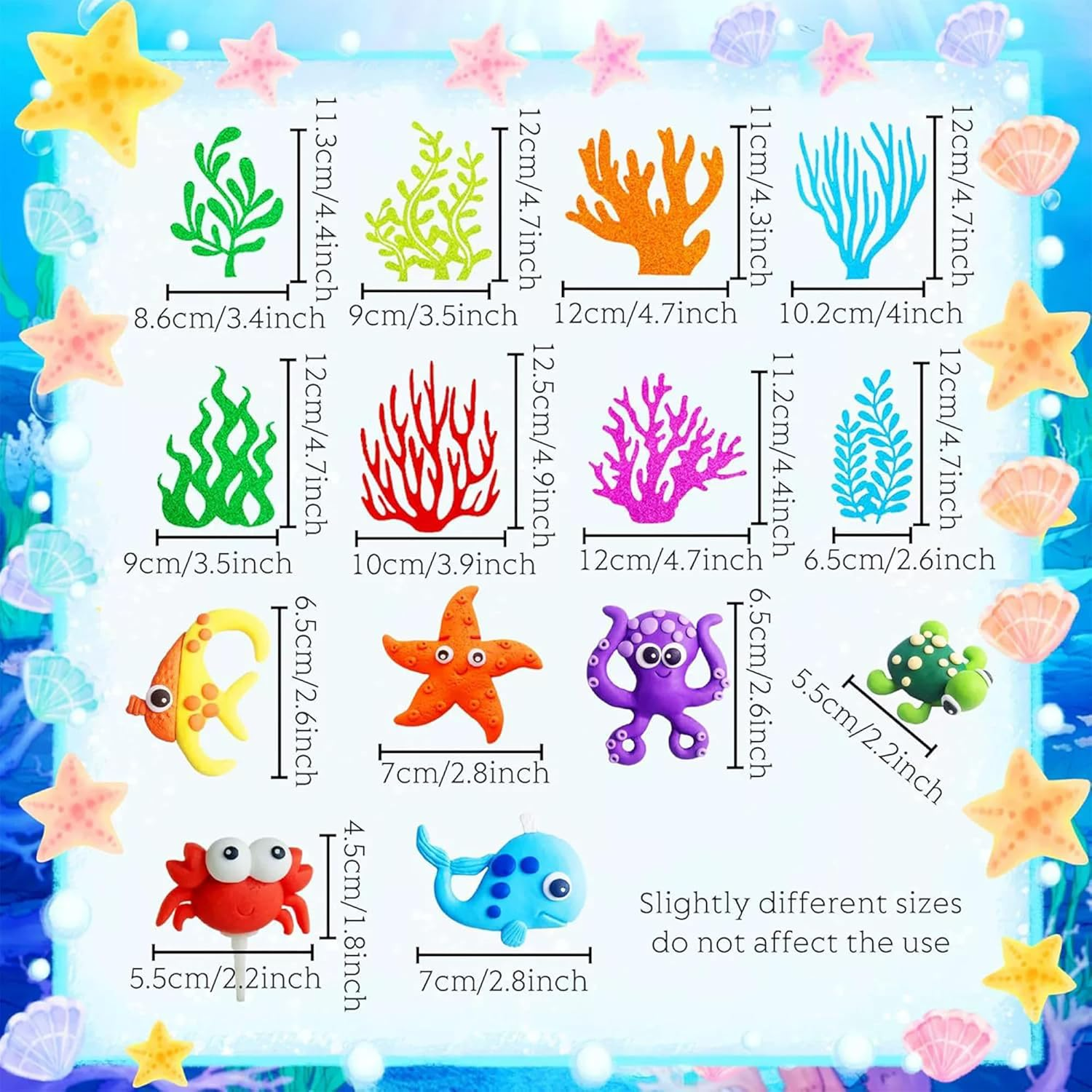 14 Pcs Ocean Theme Cake Decorating Kit; Kids Birthday Party Ideas Theme Cake Topper Accessories image number 3