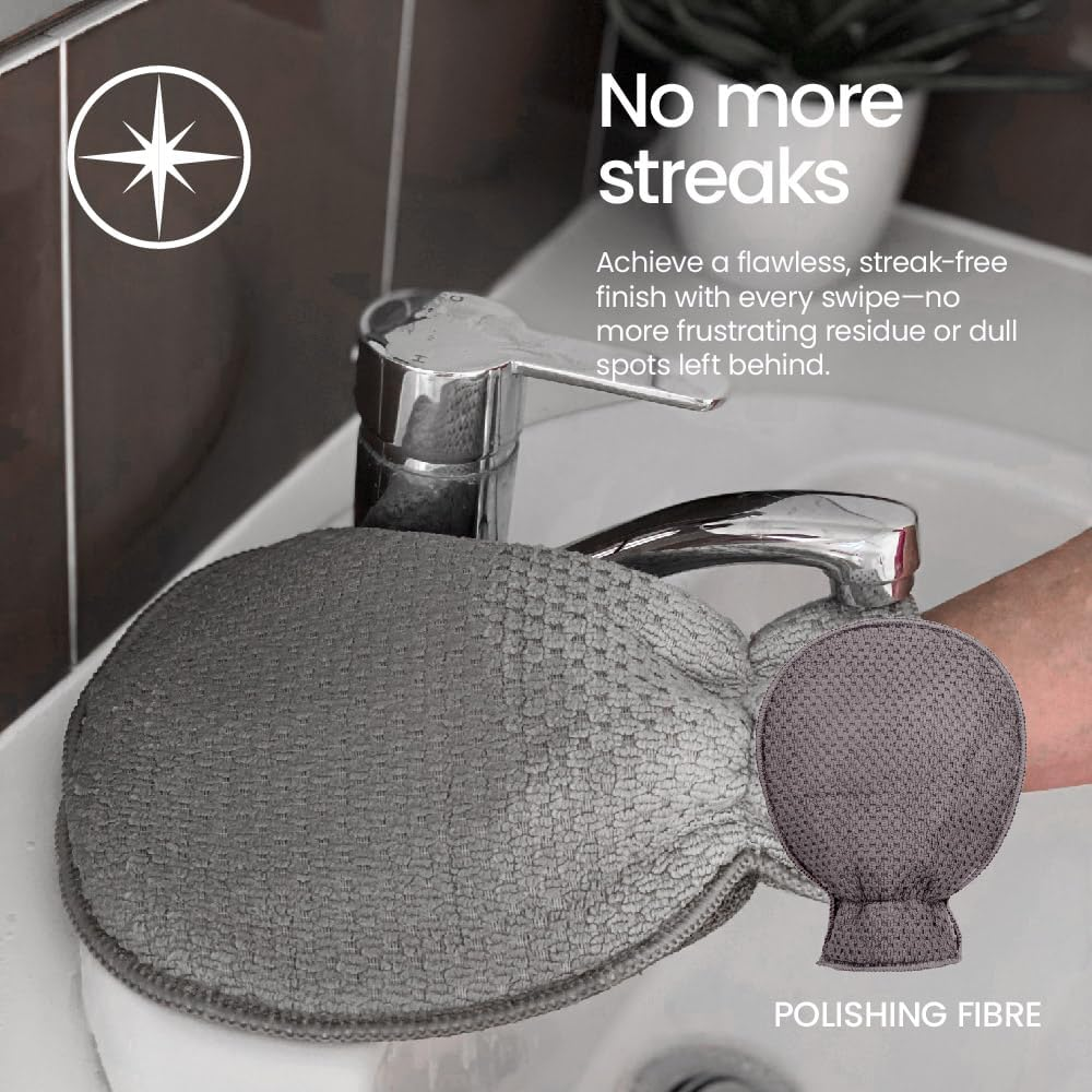 White Magic Eco Cloth Bathroom Cleaning Glove, Charcoal - Dual-Sided Scrubbing & Polishing, Chemical-Free Streak-Free Clean, Made with Recycled Plastic, Machine Washable, 26X20.5Cm
