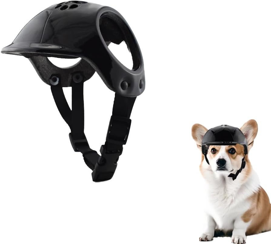 Dog Helmets for Small Dogs with Ear Holes, Hard Pet Dog Hat for Puppy, Windproof Doggies Motorcycle Helmets for Outdoor Riding Hiking Cycling,Motorcycle/Bike Hat for Cat (Black)