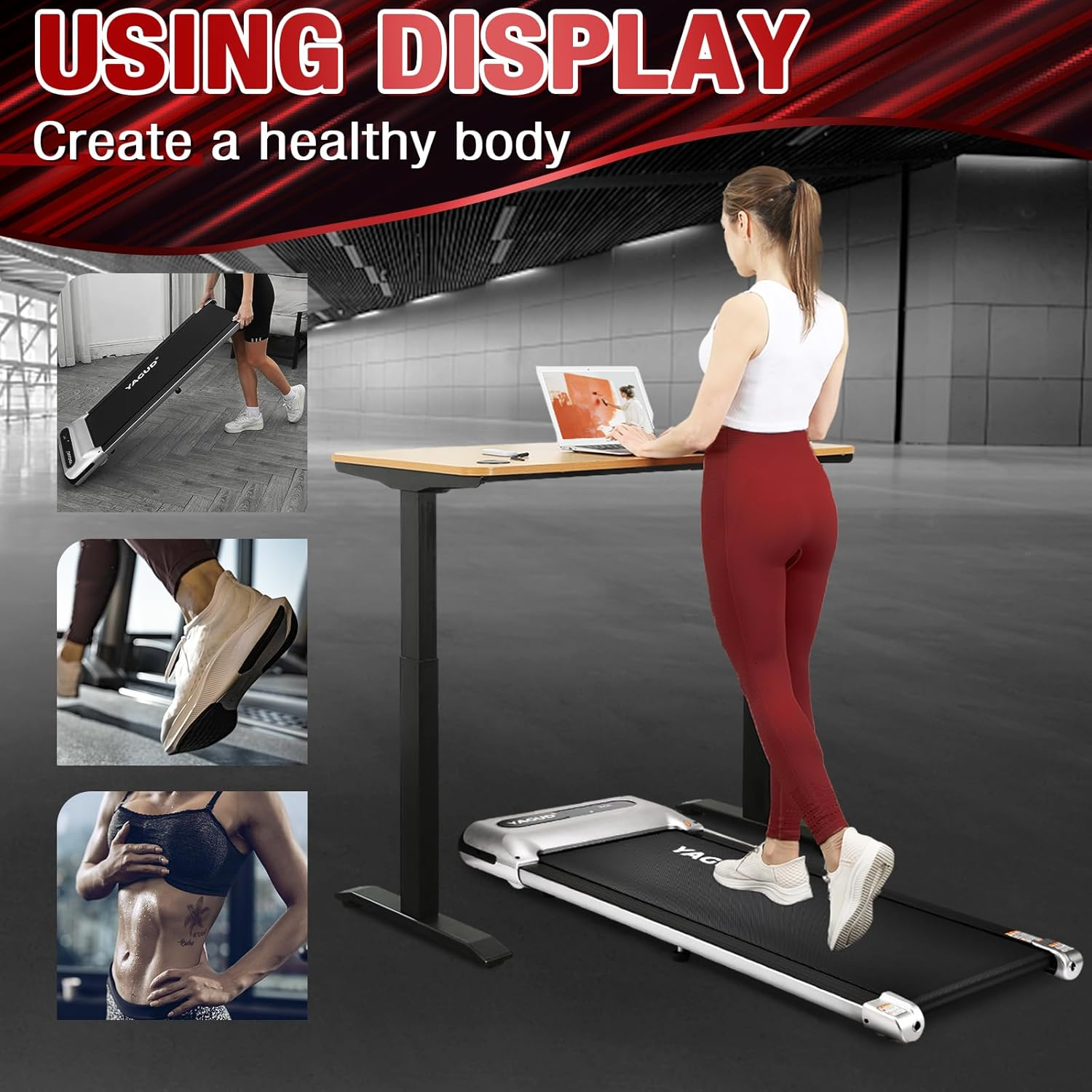 Yagud Walking Pad Treadmill, under Desk Treadmill, 2.5HP Treadmills for Home with Remote Control & Led Display, Non-Slip, Compact Portable, Low Noise for Home/Office Fitness Exercise image number 4