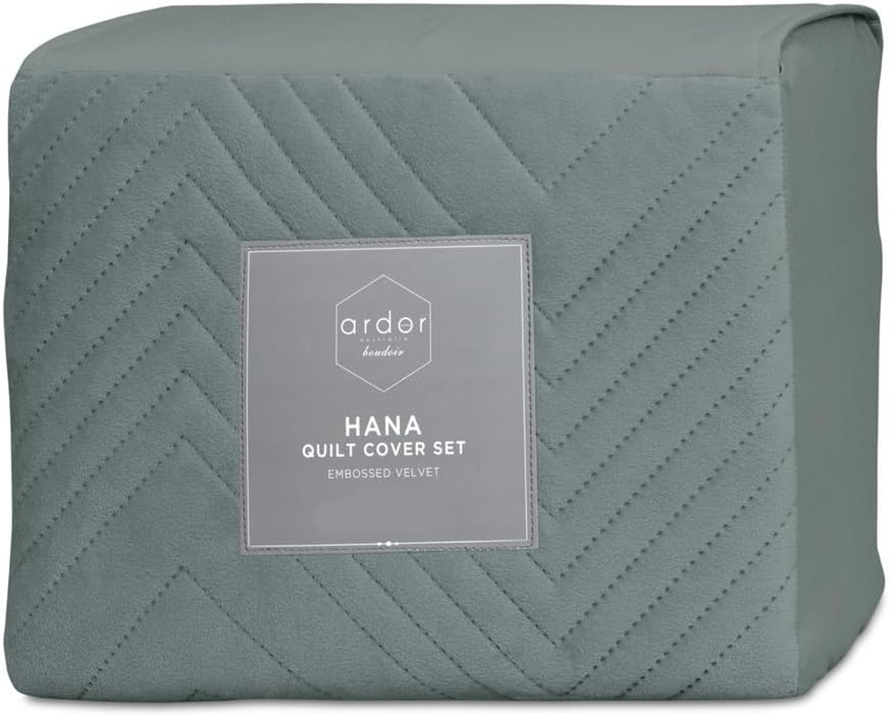 Hana Embossed Velvet Quilt Cover Set, Stormy Sea, Queen
