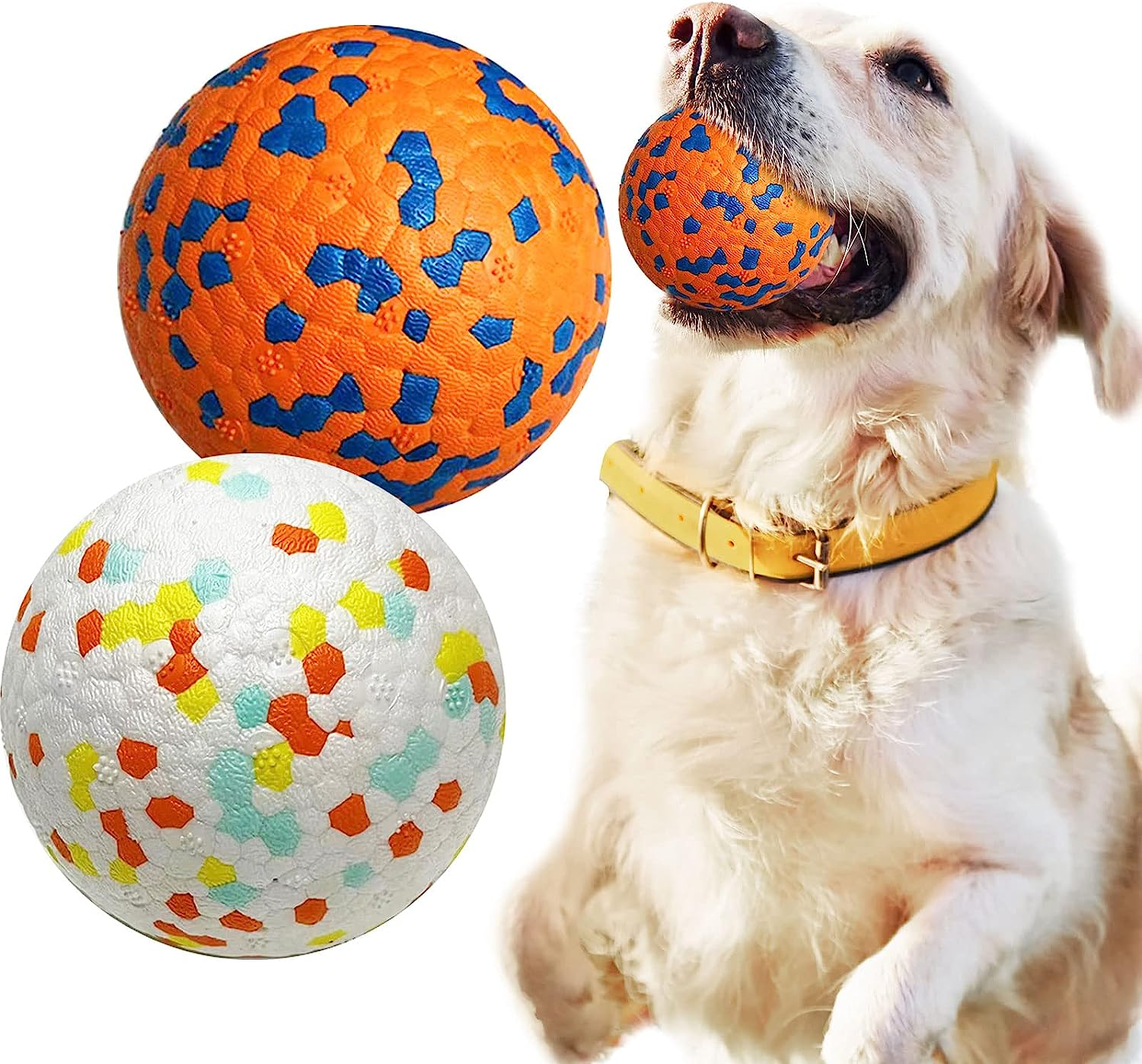 Petcare 2 Pack Dog Balls Toys for Aggressive Chewers Indestructible Tennis Balls for Medium Large Dogs Water Toy Chew Balls Tough Durable Big Dog Toys Bouncing Ball for Dogs to Fetch, Orange+White