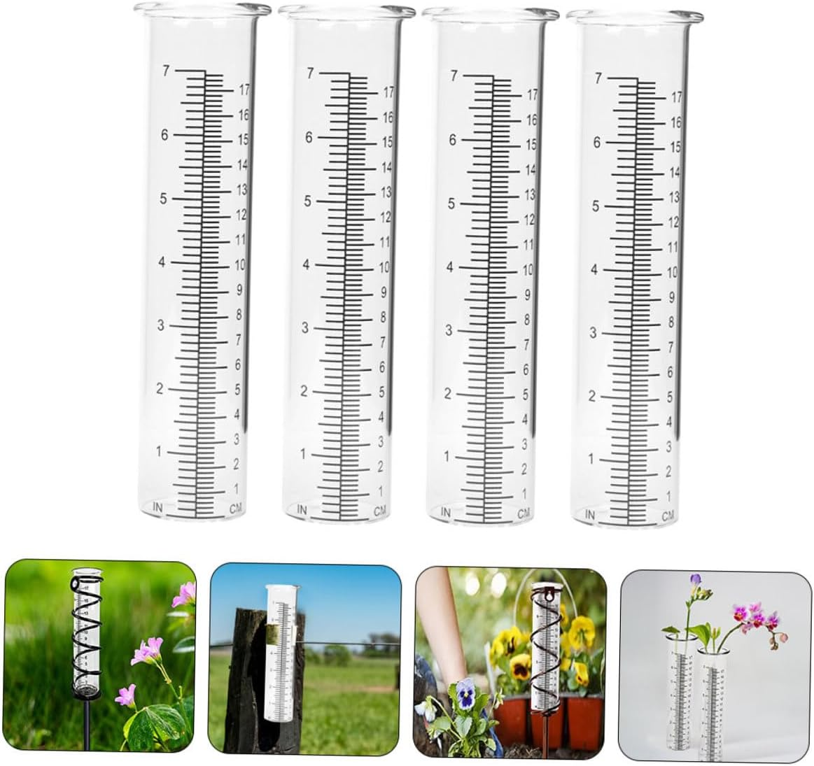 Abaodam 4Pcs Glass Rain Gauge Tubes with Scale Design Transparent Rain Measuring Tools for Outdoor Accurate Precipitation Measurement and Wear-Resistant image number 1