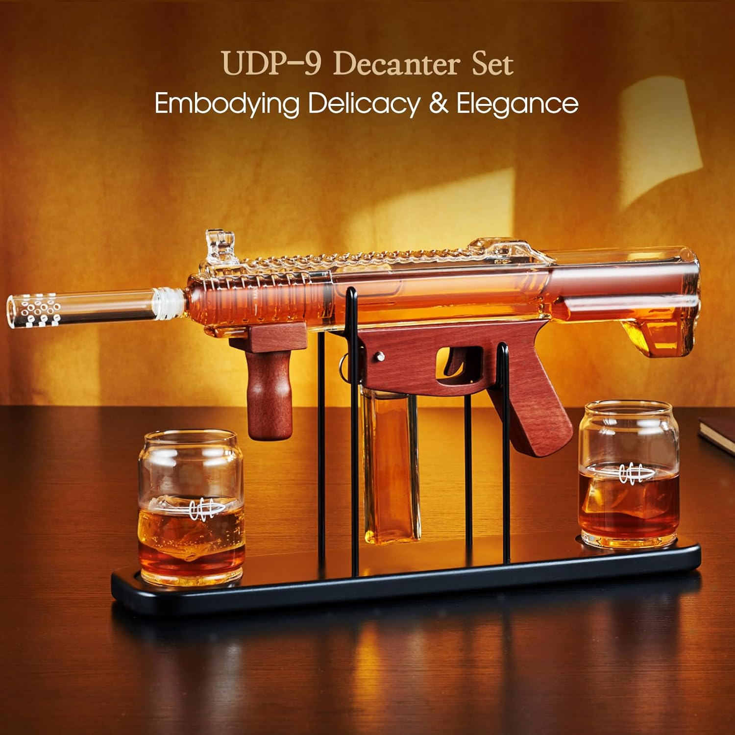 Gifts for Men Dad, Kollea Gun Whiskey Decanter Set-Limited Edition, Liquor Decanter with Bullet Shot Glass, Cool Anniversary Birthday Gifts for Him Husband, Military Present for Home Bar Drinking image number 3
