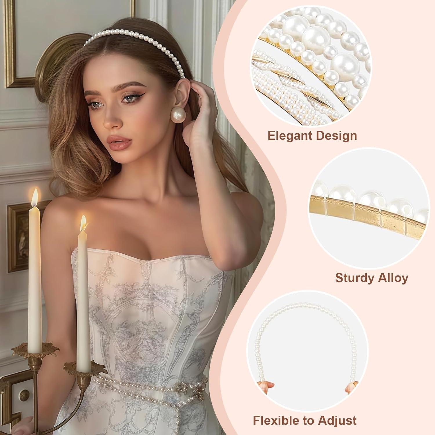 Evadollina Women'S Headbands, Pack of 5 Headbands, Pearl Headbands for Women, Non-Slip White Pearl Hair Bands, Headbands for Girls and Women, for Festivals and Parties image number 6