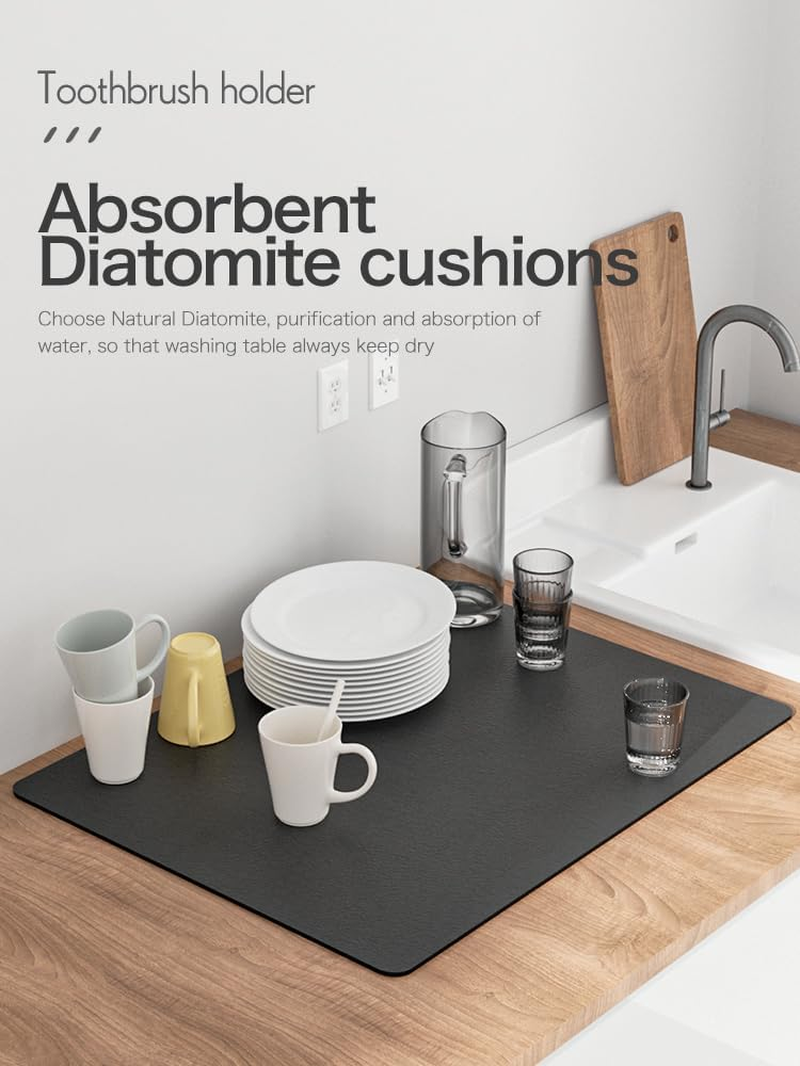 Coffee Mat for Countertop PU Absorbent Leather Non-Slip Rubber Backed Coffee Maker Mat for Espresso Machine Dish Drying Mat 16"X24" Grey