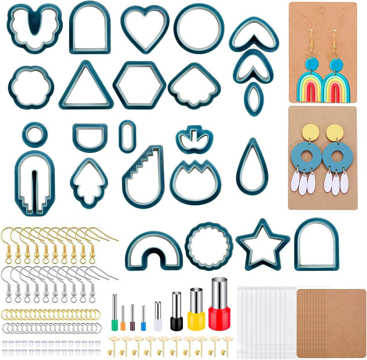 Taicols 142 Pcs Polymer Clay Cutters, Clay Cutters Set, Multi Shapes Clay Polymer Earring Cutters with Earring Studs and Hooks, DIY Polymer Clay Plastic Jewelry Earrings Making (Rust Red)