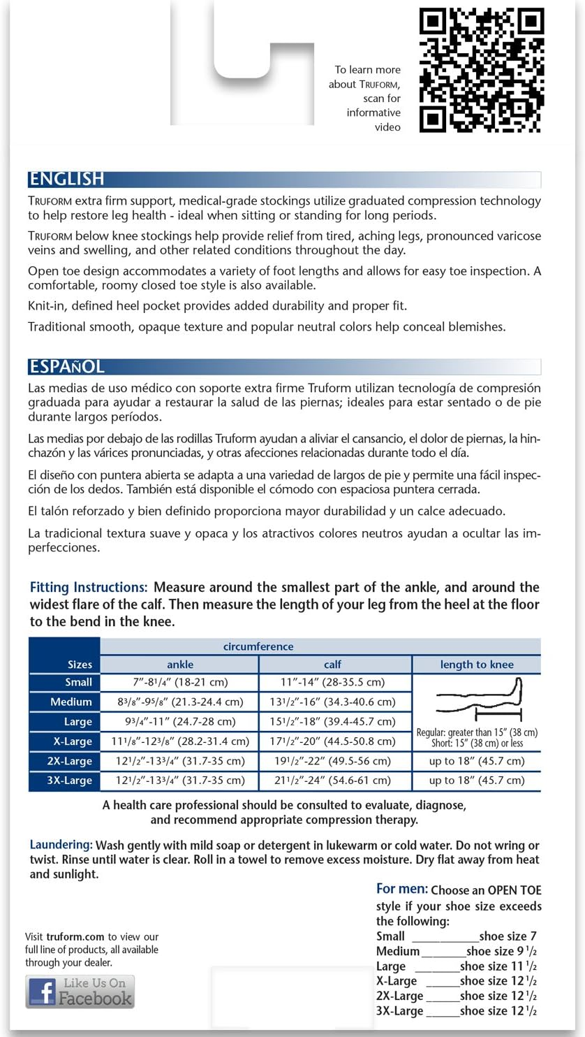 Truform 30-40 Mmhg Compression Stockings for Men and Women, Knee High Length, Open Toe, Black, 2X-Large image number 2