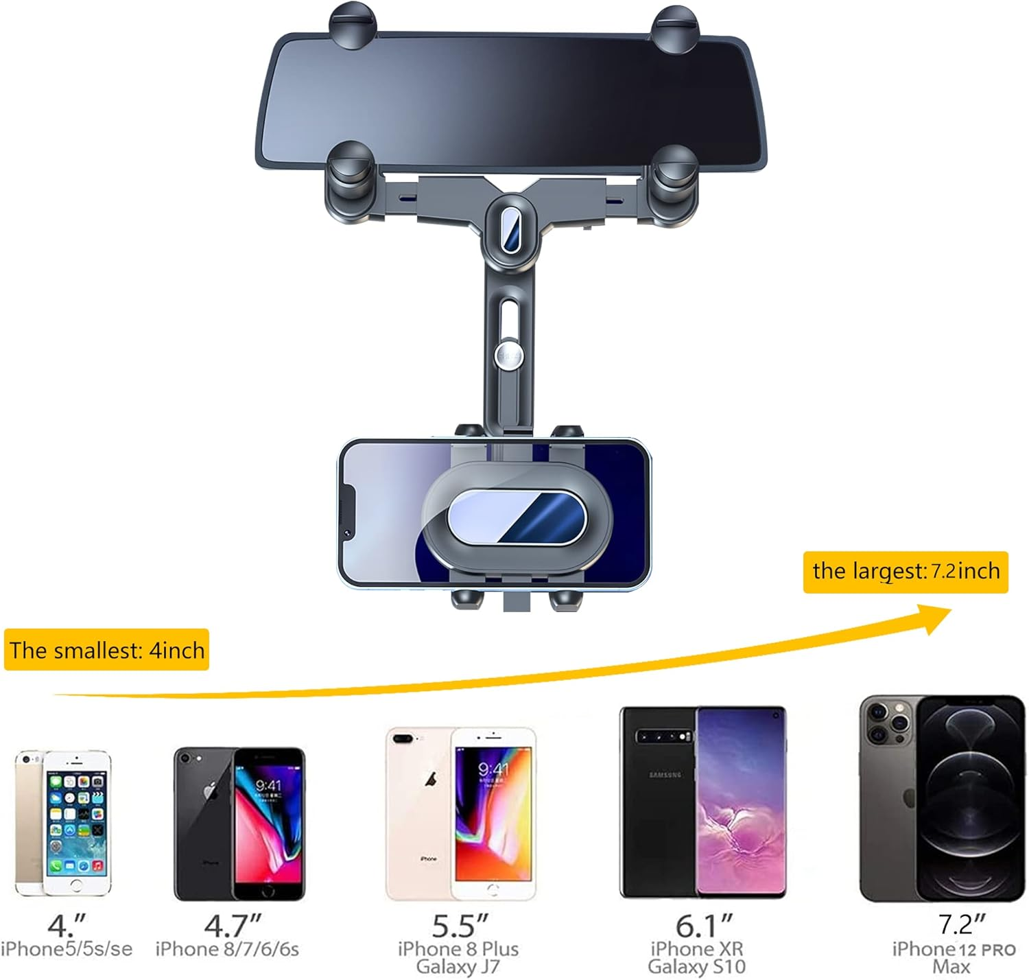 Turcee Car Rearview Mirror Navigation Phone Holder, 360 Rotatable and Retractable, for Iphone, Samsung Galaxy & All Smartphones image number 5