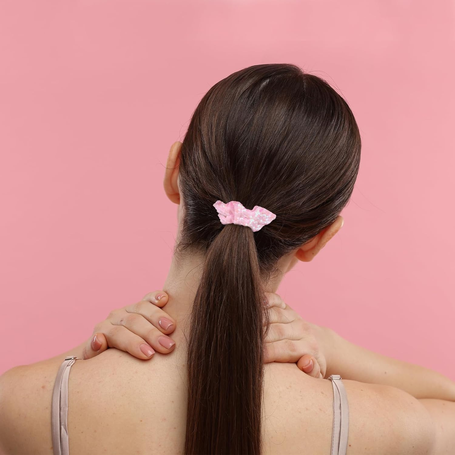 Thinp Pack of 2 Women'S Scrunchies, Glitter Hair Scrunchies, Sequins, Elastic Scrunchies, Sparkling Ponytail Holder, Hair Accessories for Girls, Women, Long Fine Thick Curly Hair Accessories image number 6