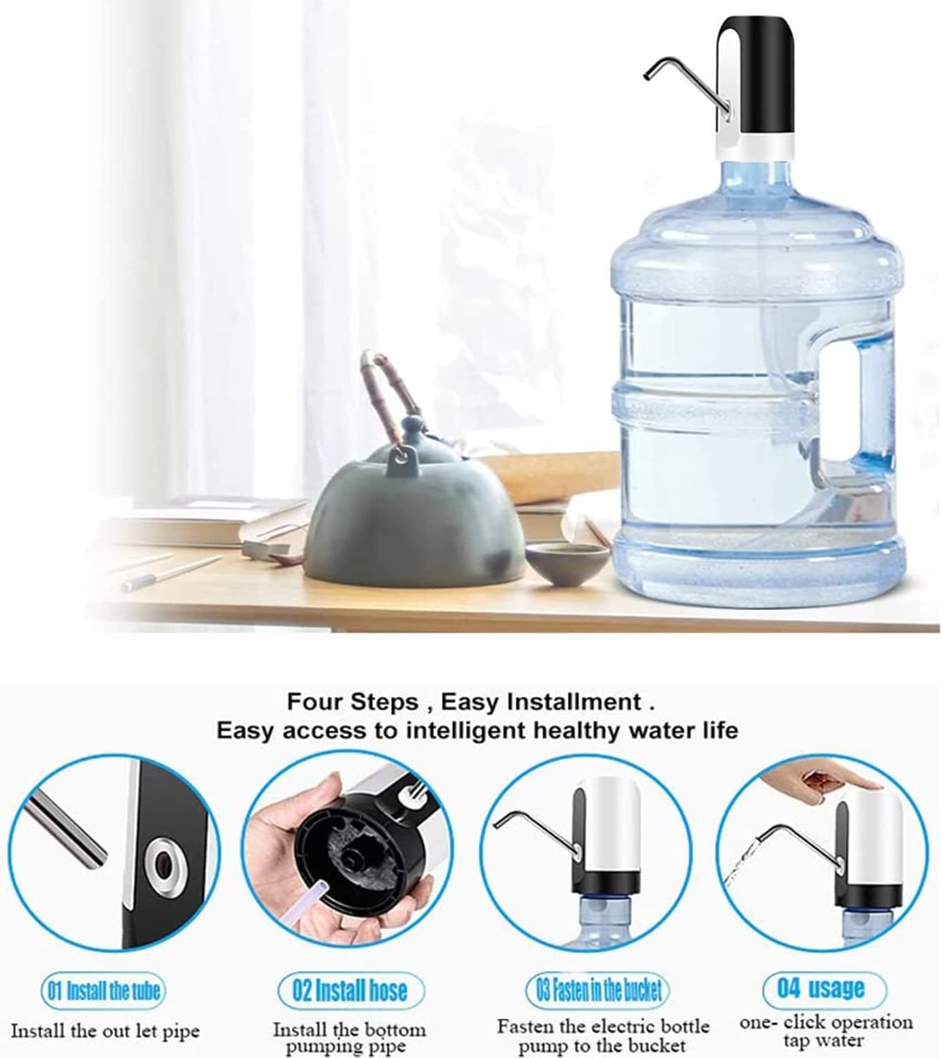 Electric Water Bottle Pump Dispenser Drinking USB Button Black Drinking USB Add More Bottle Compatibility image number 1