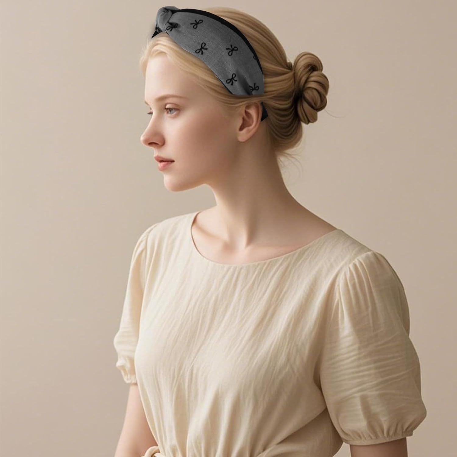 Bumlofa 4 Pieces Bows Print Knot Headbands Women'S Set, Retro Motif Design for Headbands, Girls, Headband Wide with Everyday Use image number 4