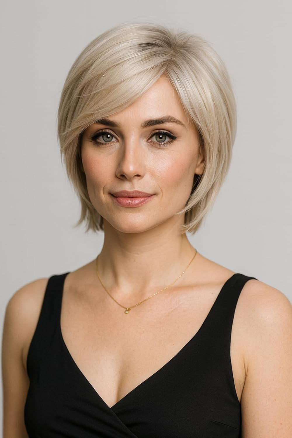 AUBWIG Light Blonde Short Wigs Classic Short Bob Natural Short Straight Wig with Fringe Multilayer Heat Resistant Synthetic Wigs (Light Blonde) image number 2