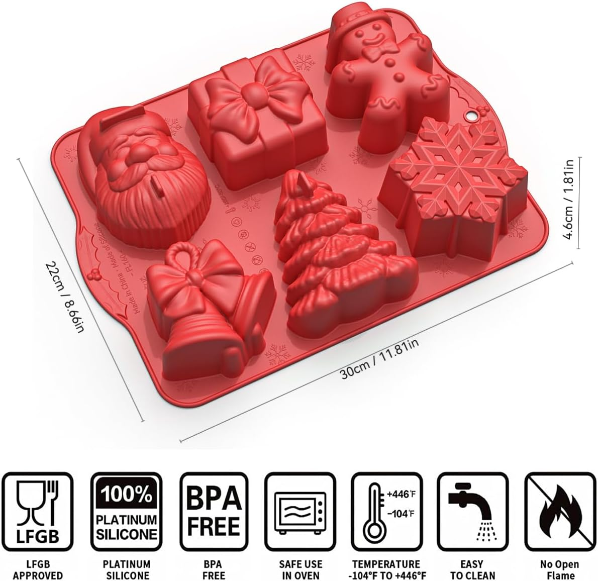 3D Christmas Silicone Molds, Large Size Xmas Baking Mold with Scraper for Cakes, Handmade Soap, Chocolate, Jello, Candy and Candles image number 1
