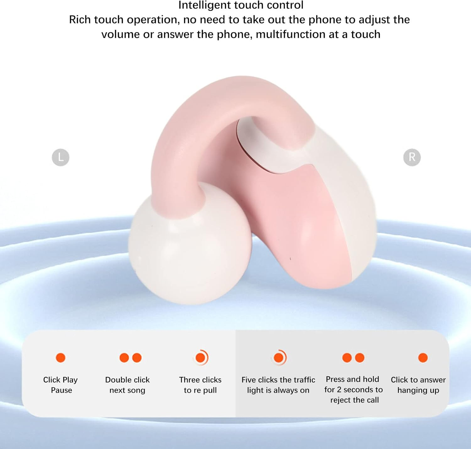 Open Ear Headphones, Clip-On Earphones, Wireless Bluetooth 5.3 Bone Conduction Headphones, Noise Cancel Ling Touch Sports Ear Clip Earphones for Running, Training, Cycling image number 2