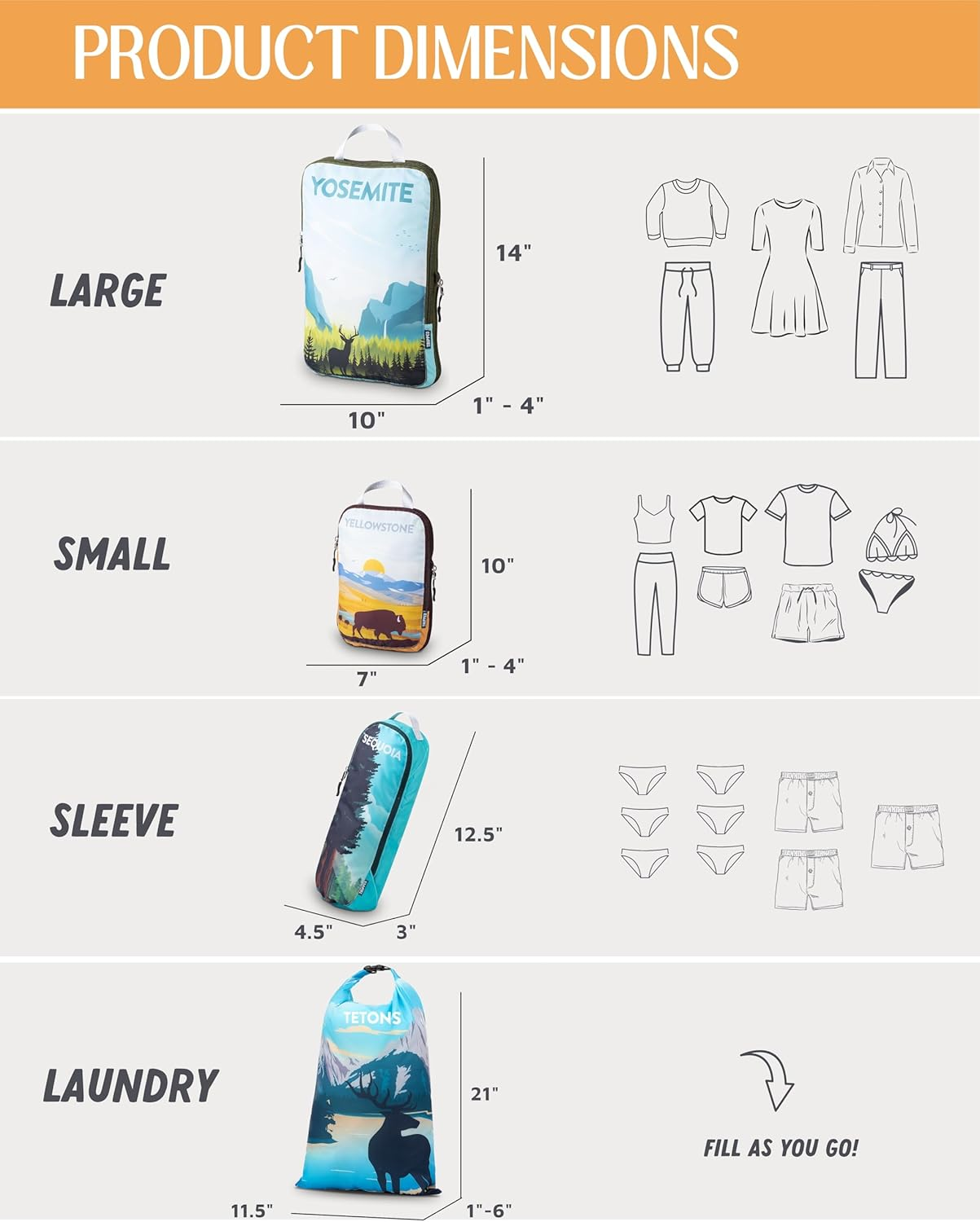 Compression Packing Cubes for Travel- Packing Cubes and Travel Organizers, National Park, 6Piece, Compression Packing Cubes image number 7