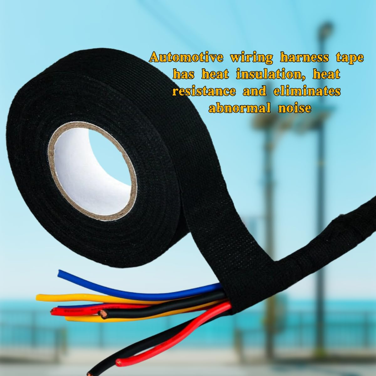 Black Flame-Retardant Fabric Tape, High-Temperature Wire and Cable Loom, 4 Rolls of Sound Insulation, Heat Insulation and Fireproof Tape image number 6