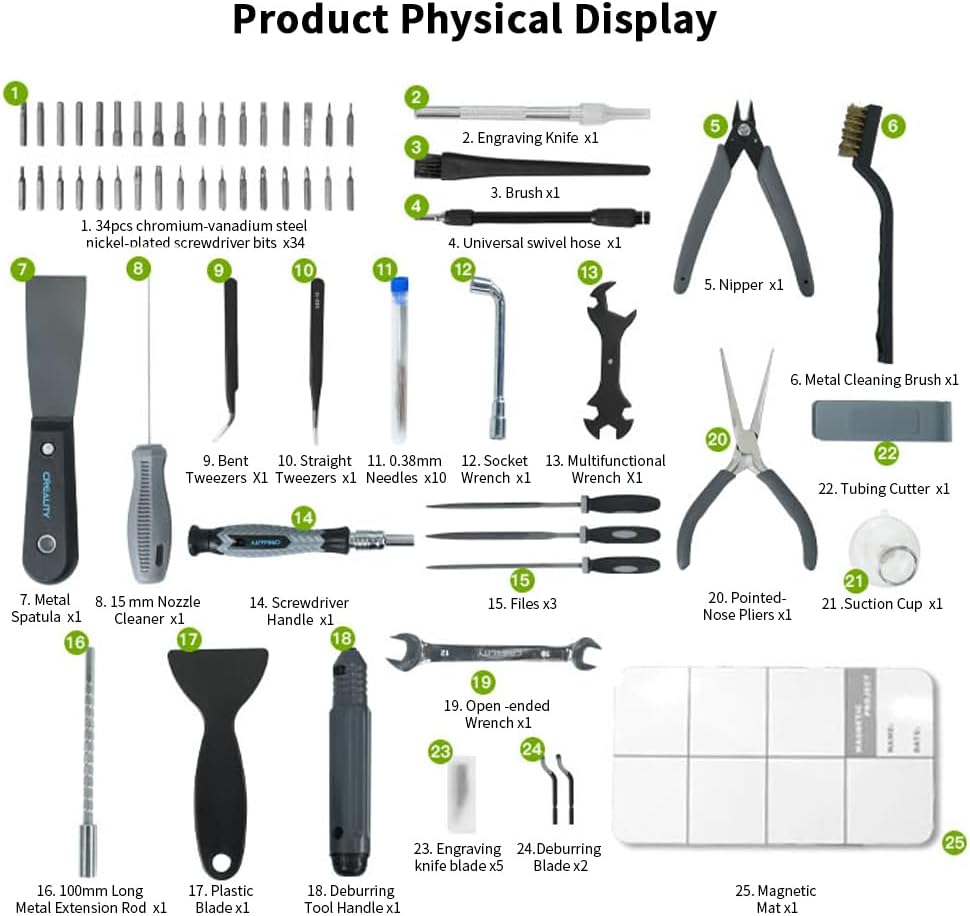 Official Creality 3D Printer Tools Kit, 74 Pieces 3D Printer Tool Wrap Kit Pro 3D Printer Accessories with Storage Bag for 3D Printer Nozzle Cleaning Removing Model Processing Multi-Purpose Tool Box image number 1