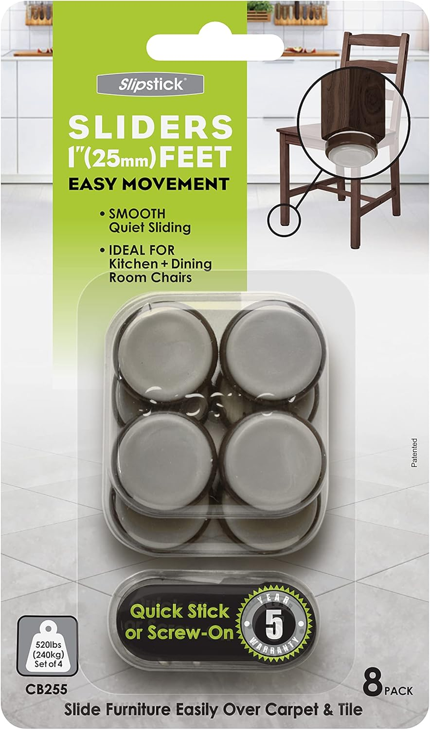 Slipstick CB255 1 Inch Floor Protector Chair Glides/Furniture Slider Feet (Set of 8) Self Stick or Screw on - Chocolate Brown - Chocolate