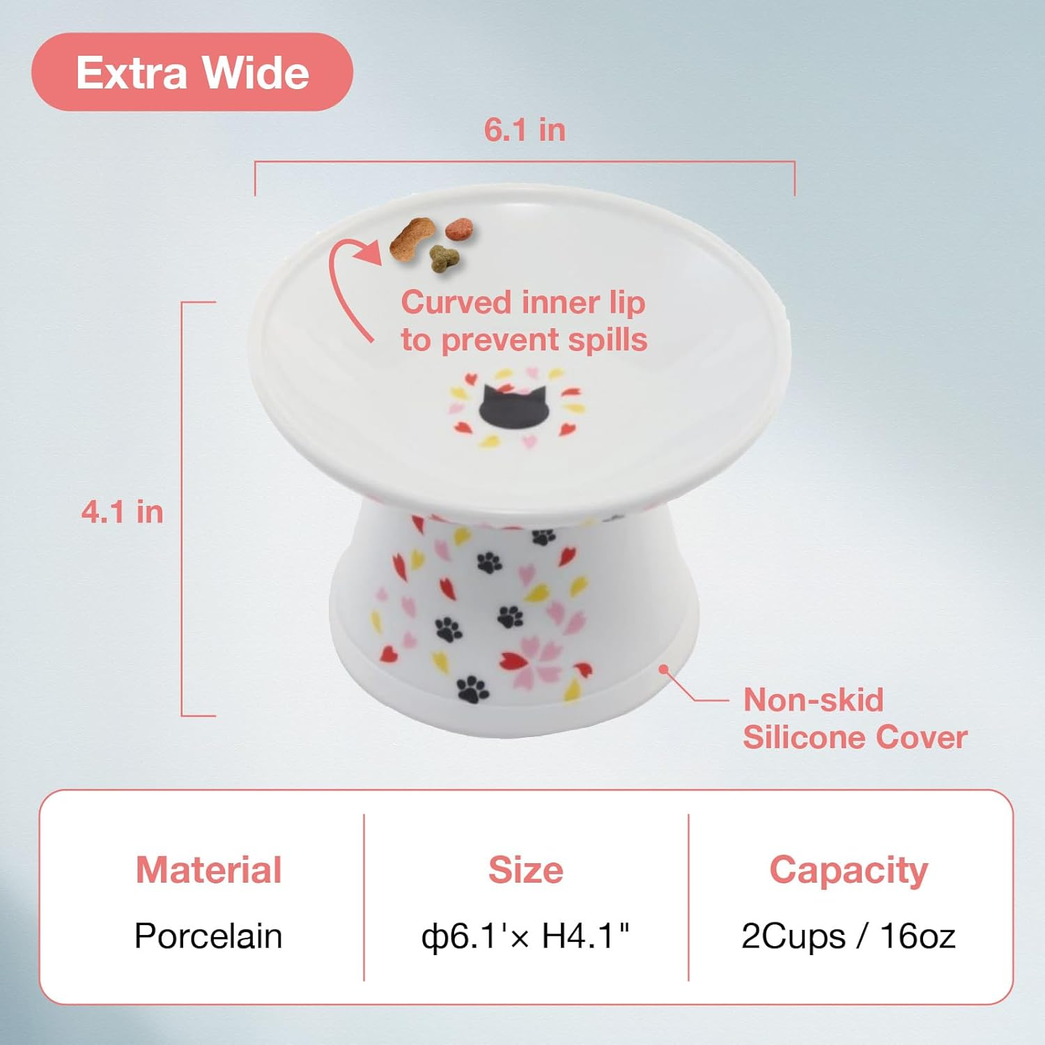 Necoichi Extra Wide Raised Cat Food Bowl (Sakura Limited Edition, Extra Wide) image number 1