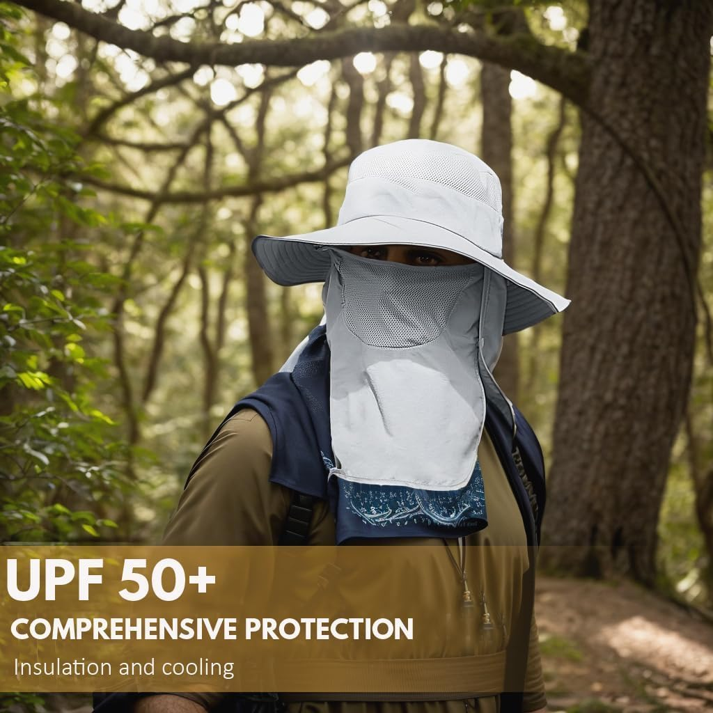 H HOME-MART UPF50+ Sun Hat Wide Brim Fishing Hat with Removable Neck Flap & Face Cover for Men & Women, UV Sun Protection Sun Hat for Outdoor image number 5